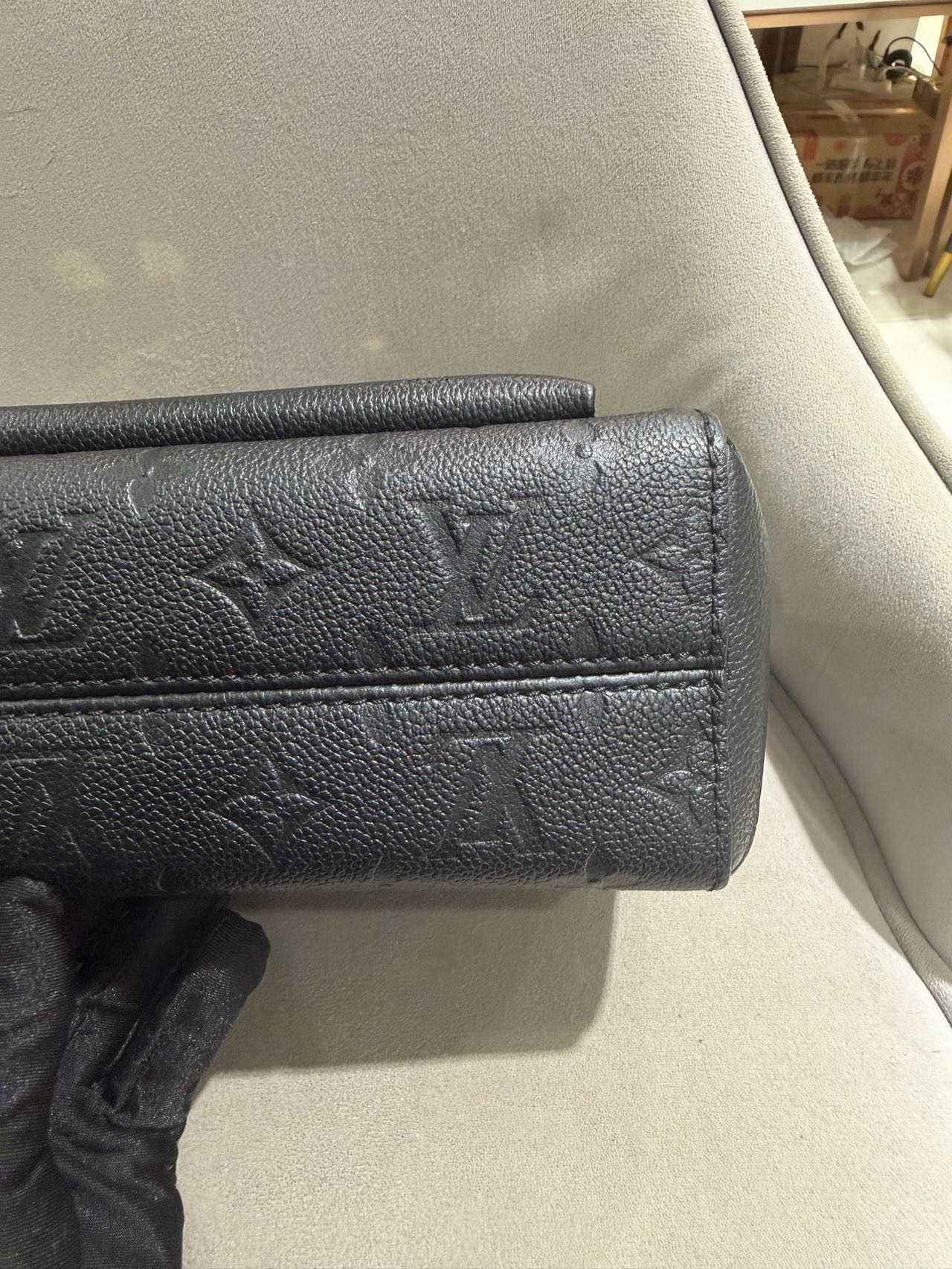Pre-owned Certified LV Louis Vuitton PM Vavin in Black Mongram Empreinte with Golden Hardware, Microchipped, w/ dust bag