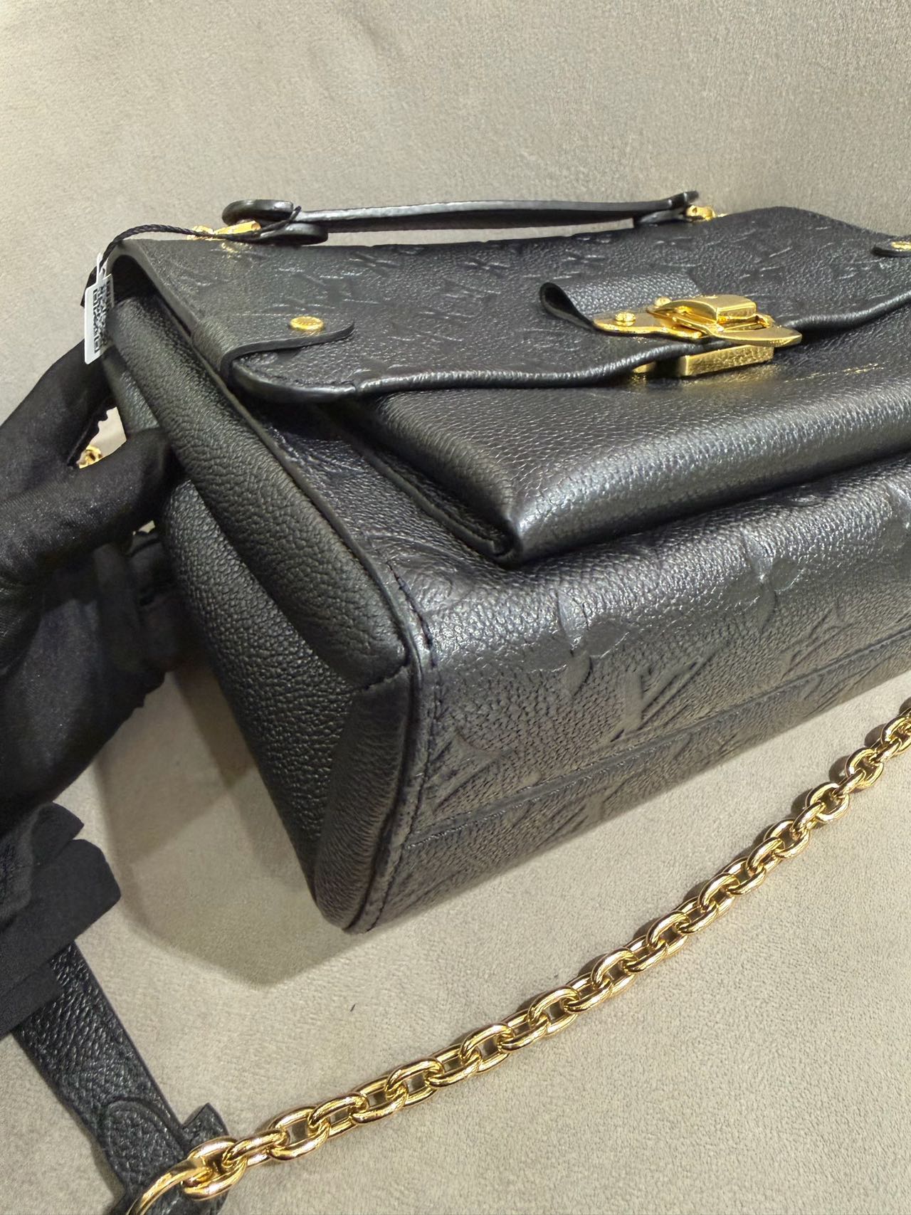 Pre-owned Certified LV Louis Vuitton PM Vavin in Black Mongram Empreinte with Golden Hardware, Microchipped, w/ dust bag