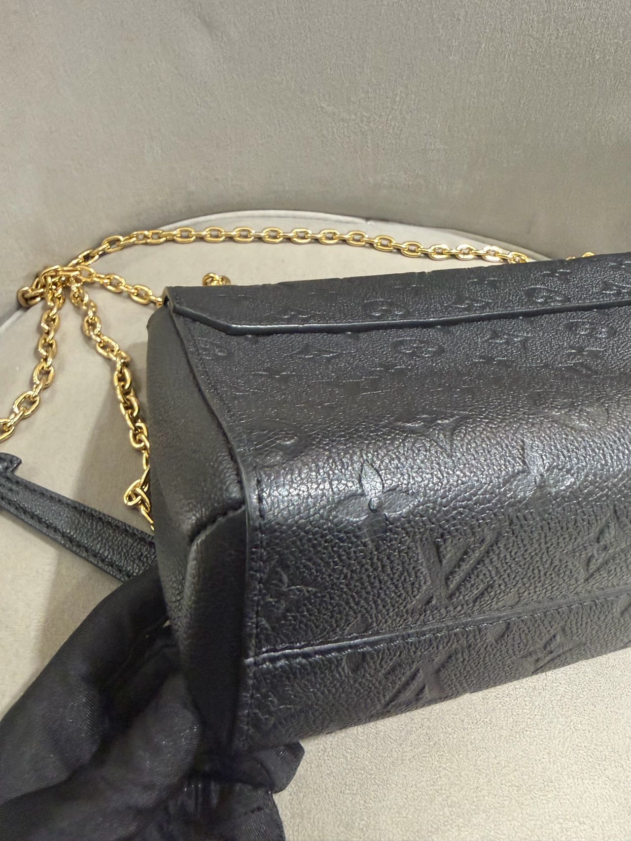 Pre-owned Certified LV Louis Vuitton PM Vavin in Black Mongram Empreinte with Golden Hardware, Microchipped, w/ dust bag
