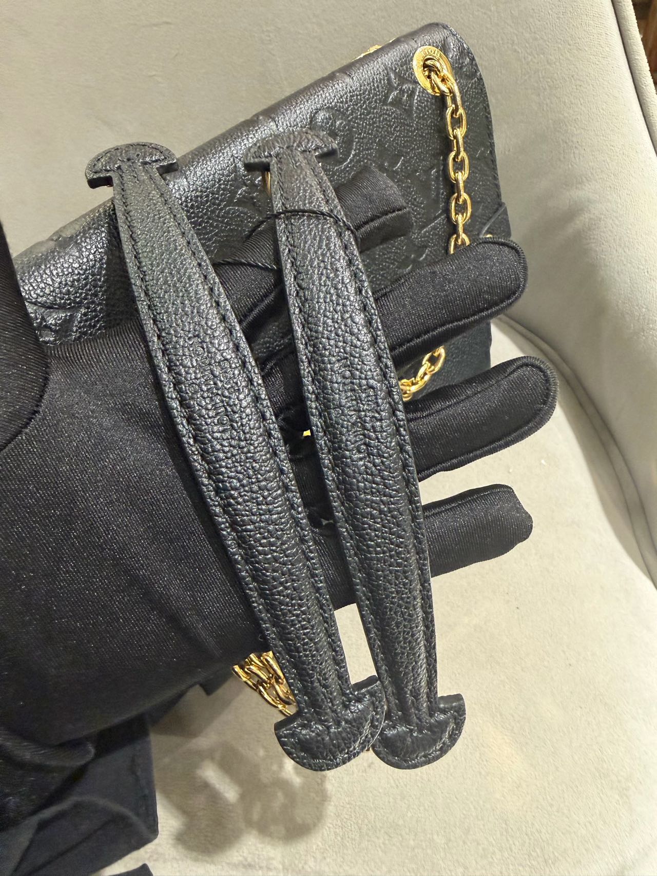 Pre-owned Certified LV Louis Vuitton PM Vavin in Black Mongram Empreinte with Golden Hardware, Microchipped, w/ dust bag