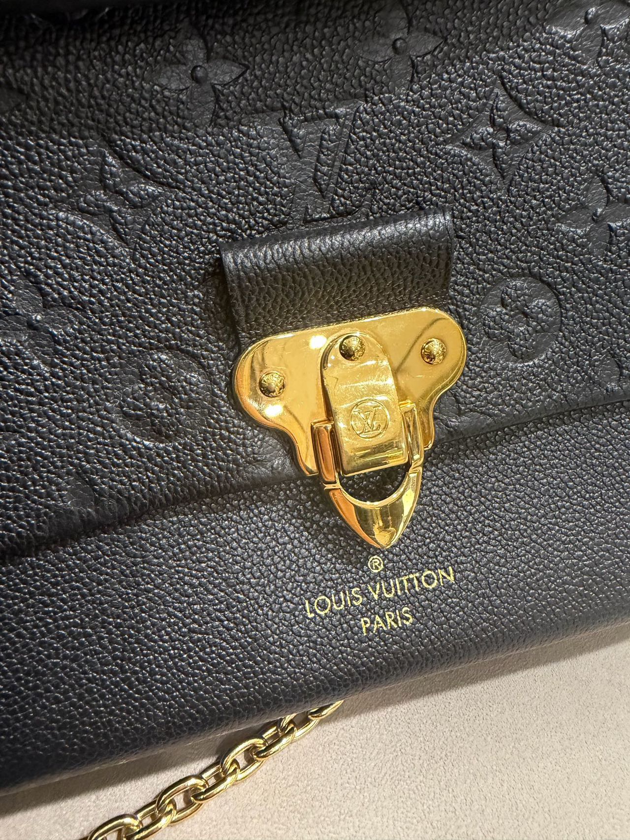 Pre-owned Certified LV Louis Vuitton PM Vavin in Black Mongram Empreinte with Golden Hardware, Microchipped, w/ dust bag