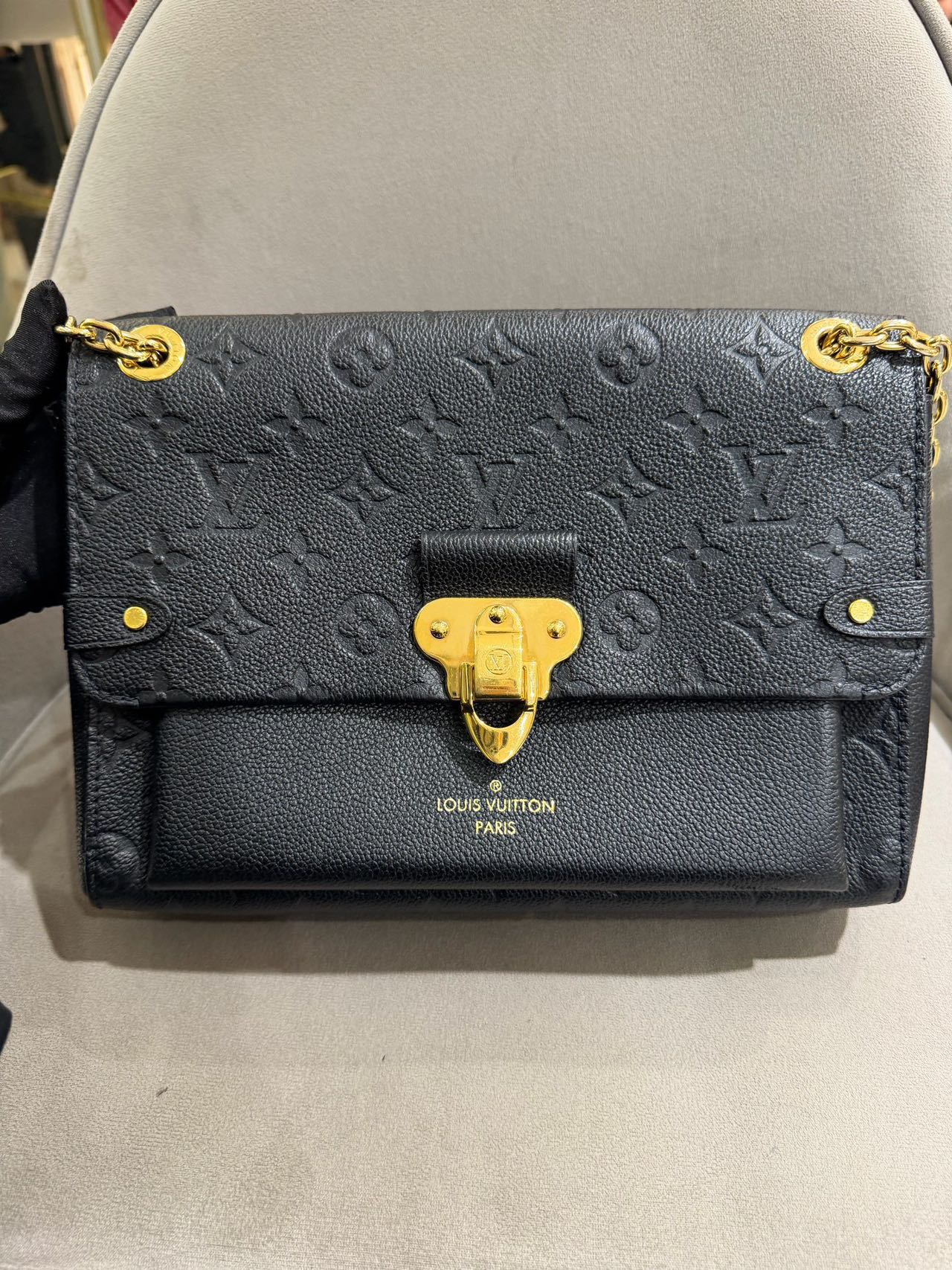 Pre-owned Certified LV Louis Vuitton PM Vavin in Black Mongram Empreinte with Golden Hardware, Microchipped, w/ dust bag