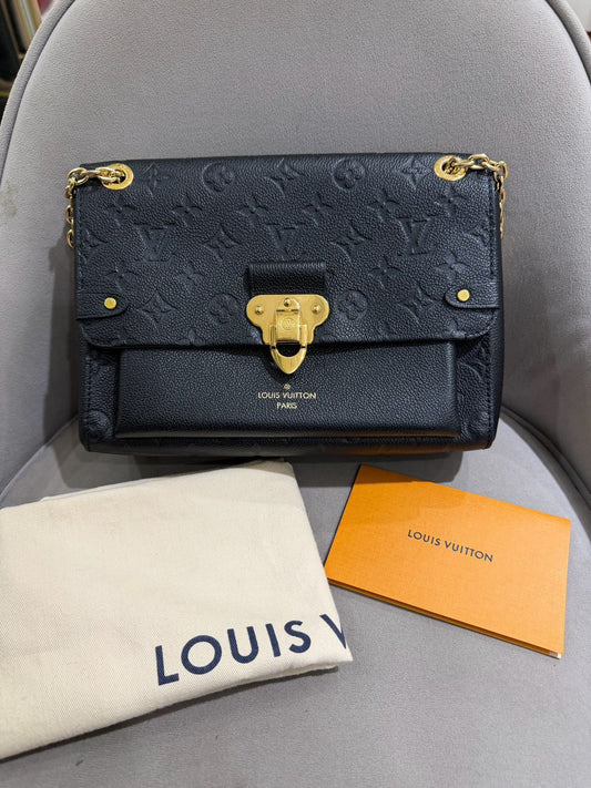 Pre-owned Certified LV Louis Vuitton PM Vavin in Black Mongram Empreinte with Golden Hardware, Microchipped, w/ dust bag