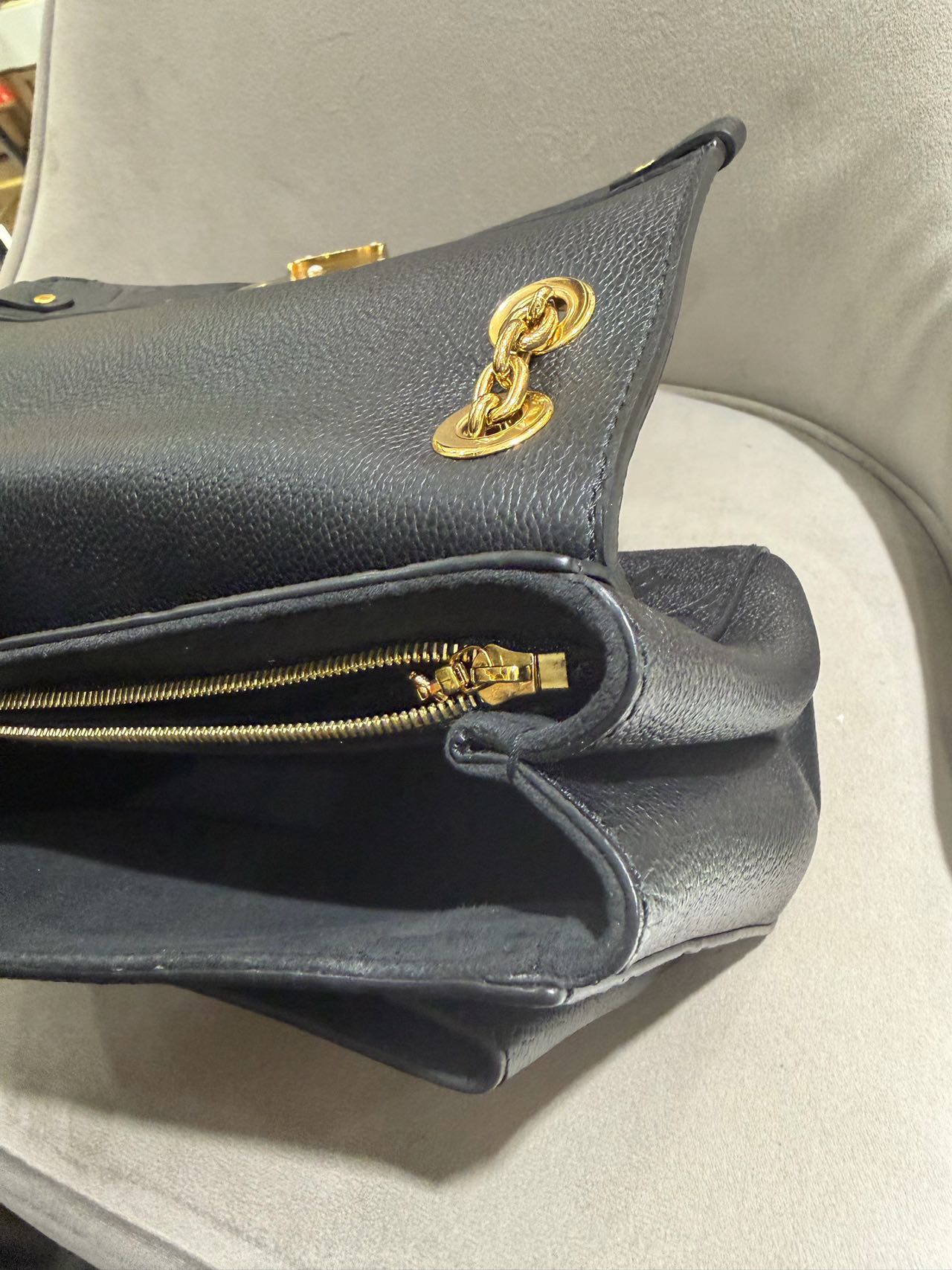 Pre-owned Certified LV Louis Vuitton PM Vavin in Black Mongram Empreinte with Golden Hardware, Microchipped, w/ dust bag