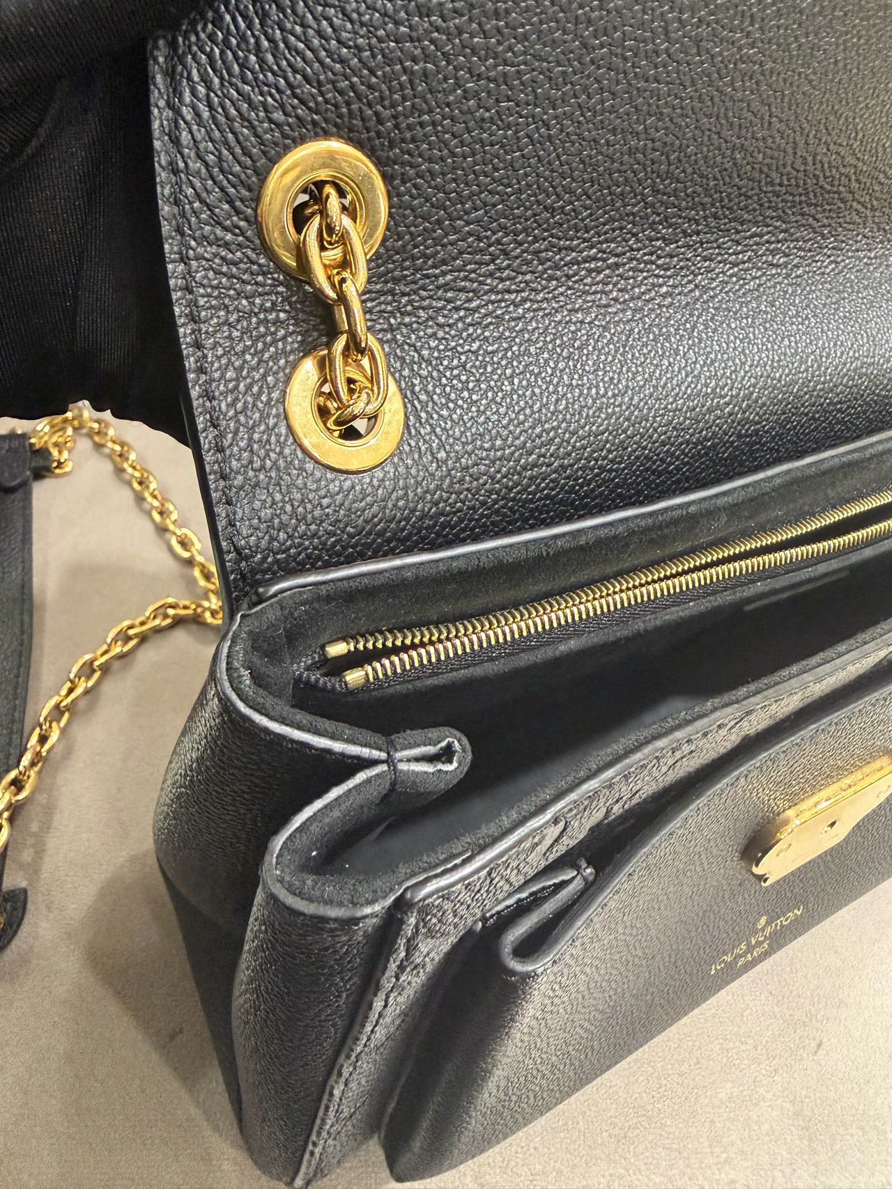 Pre-owned Certified LV Louis Vuitton PM Vavin in Black Mongram Empreinte with Golden Hardware, Microchipped, w/ dust bag
