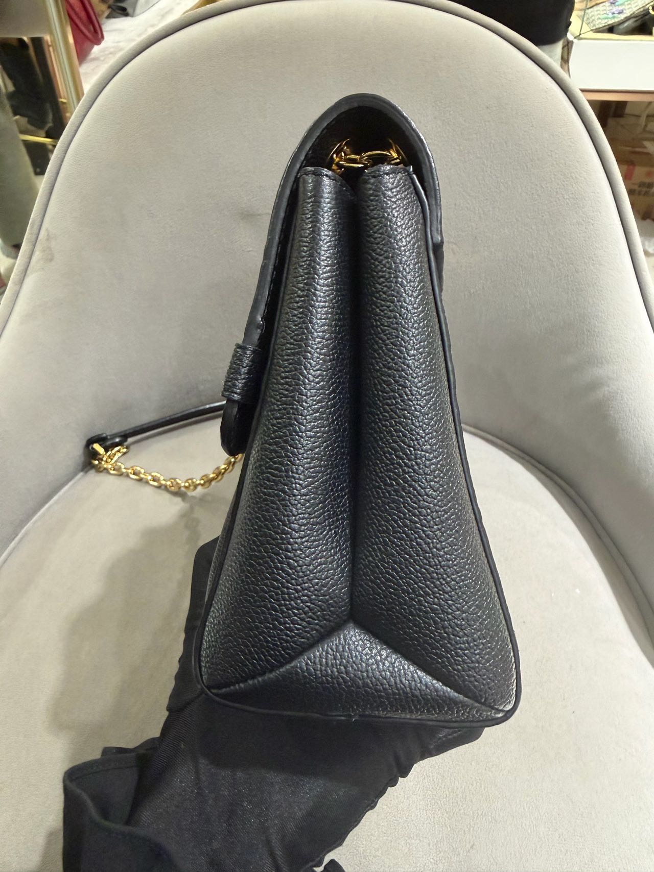 Pre-owned Certified LV Louis Vuitton PM Vavin in Black Mongram Empreinte with Golden Hardware, Microchipped, w/ dust bag