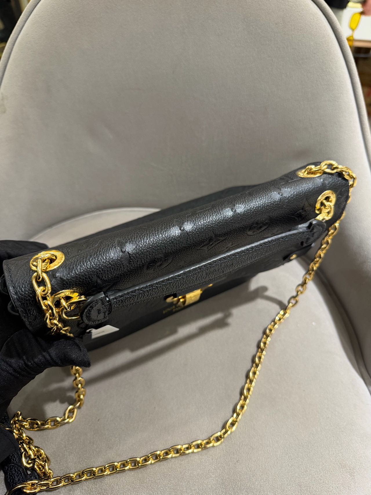 Pre-owned Certified LV Louis Vuitton PM Vavin in Black Mongram Empreinte with Golden Hardware, Microchipped, w/ dust bag