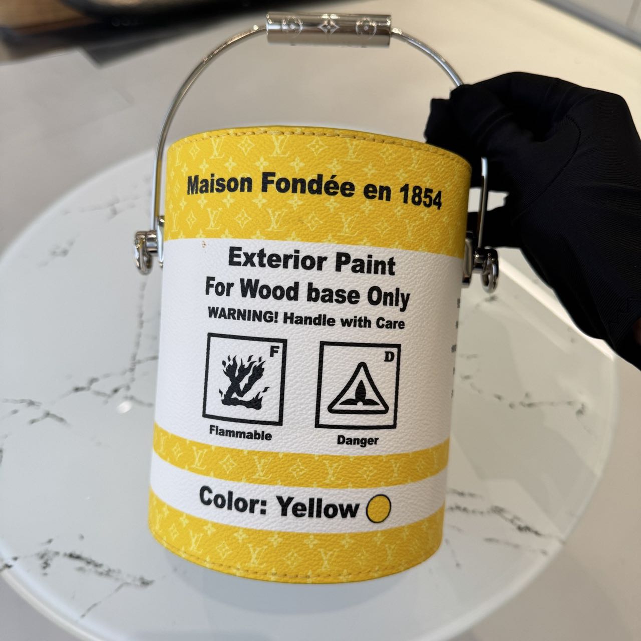 Pre-owned Certified LV Louis Vuitton Yellow Paint Can in Coated Canvas, 2022 Microchipped, w/strap