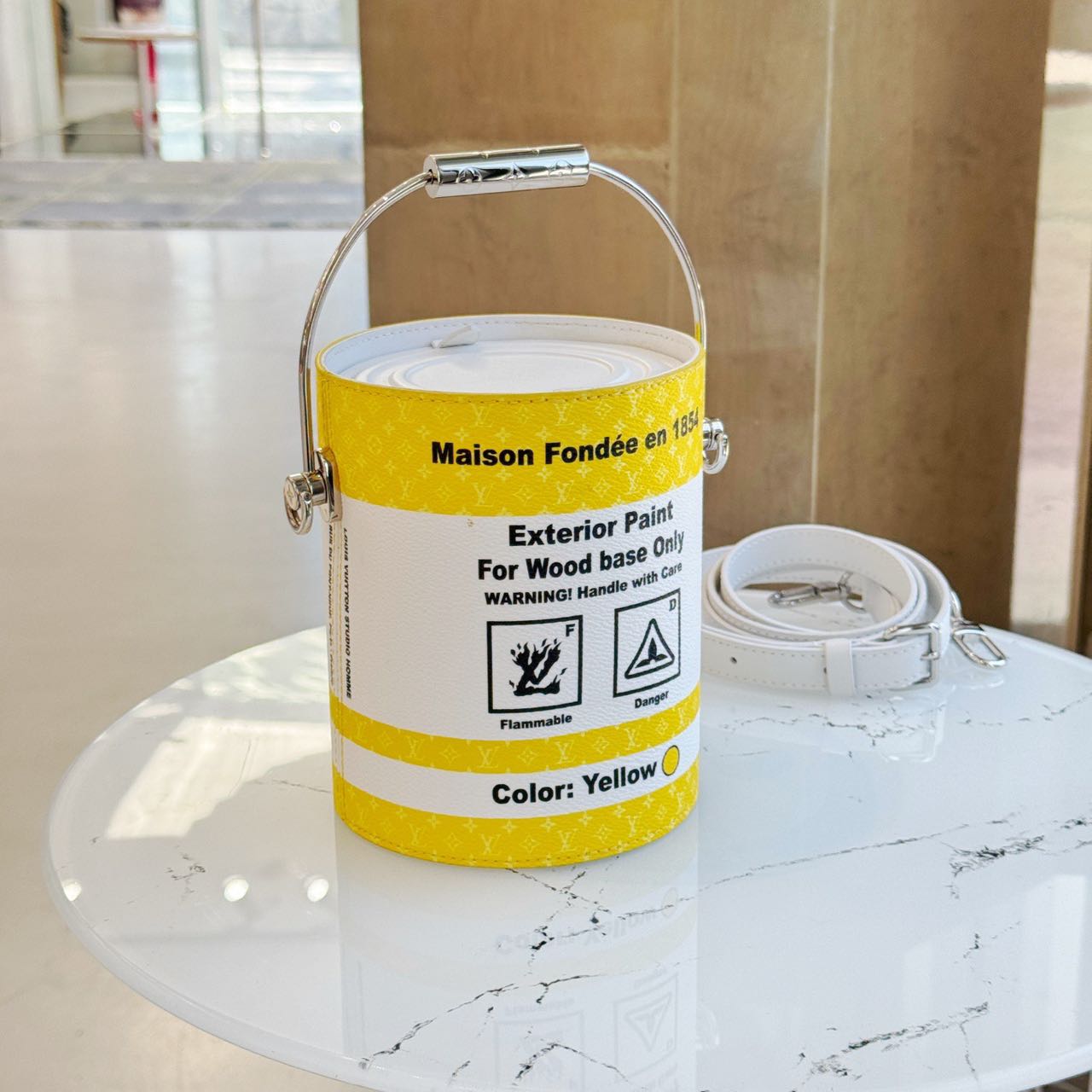 Pre-owned Certified LV Louis Vuitton Yellow Paint Can in Coated Canvas, 2022 Microchipped, w/strap