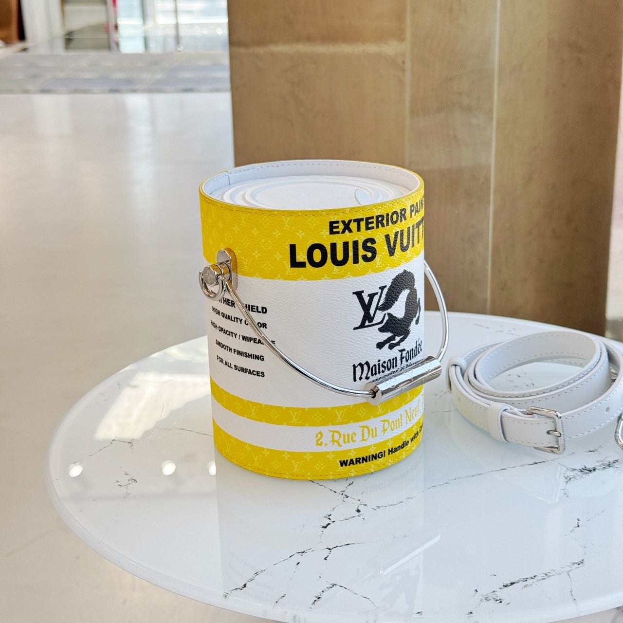 Pre-owned Certified LV Louis Vuitton Yellow Paint Can in Coated Canvas, 2022 Microchipped, w/strap