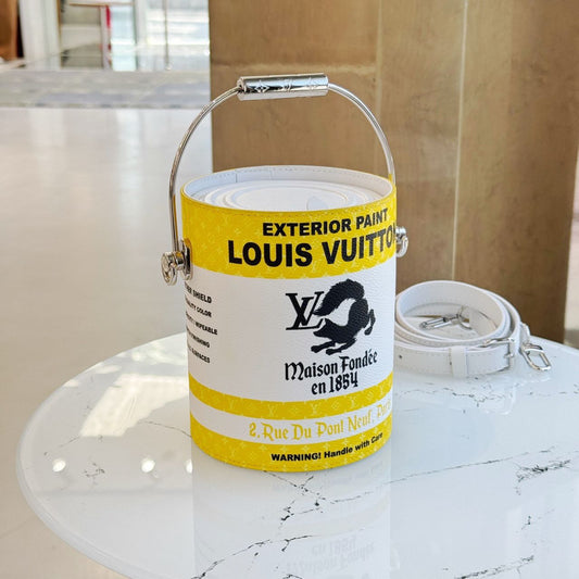 Pre-owned Certified LV Louis Vuitton Yellow Paint Can in Coated Canvas, 2022 Microchipped, w/strap