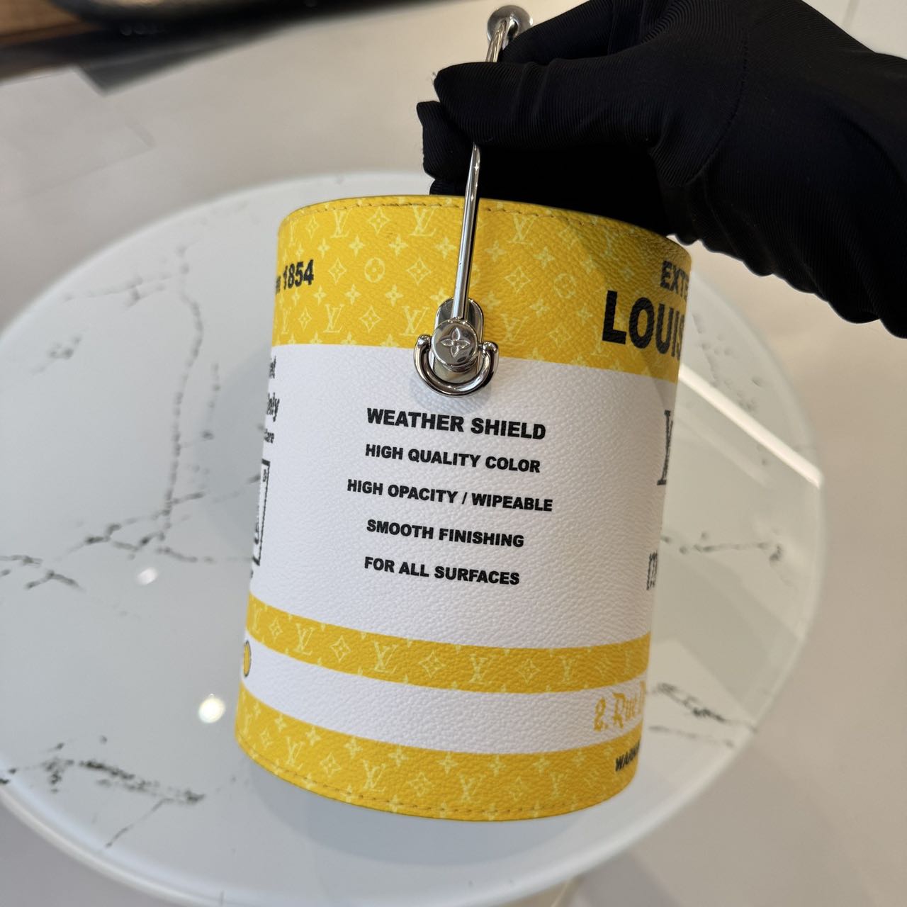 Pre-owned Certified LV Louis Vuitton Yellow Paint Can in Coated Canvas, 2022 Microchipped, w/strap