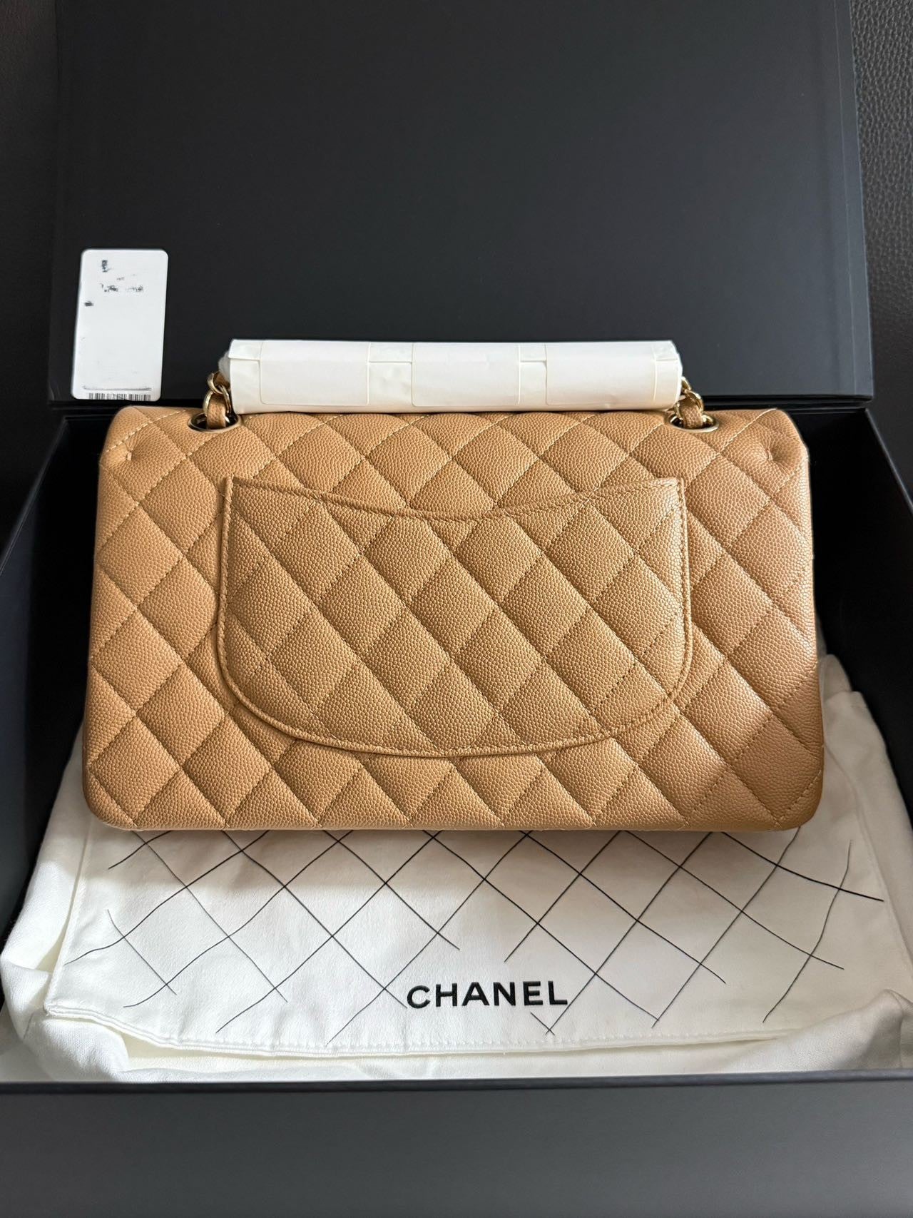 Pre-owned Certified Chanel Medium CF Double Classic Flap in Brown Caviar Leather with Golden Hardware, 2026, w/full set