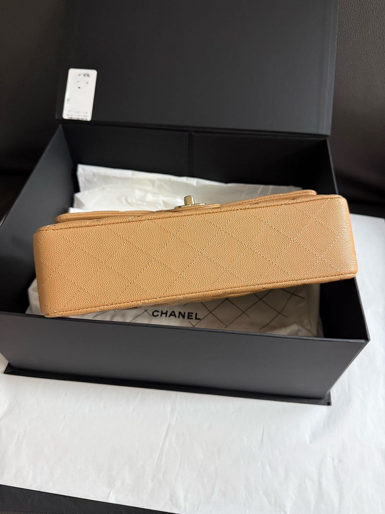 Pre-owned Certified Chanel Medium CF Double Classic Flap in Brown Caviar Leather with Golden Hardware, 2026, w/full set