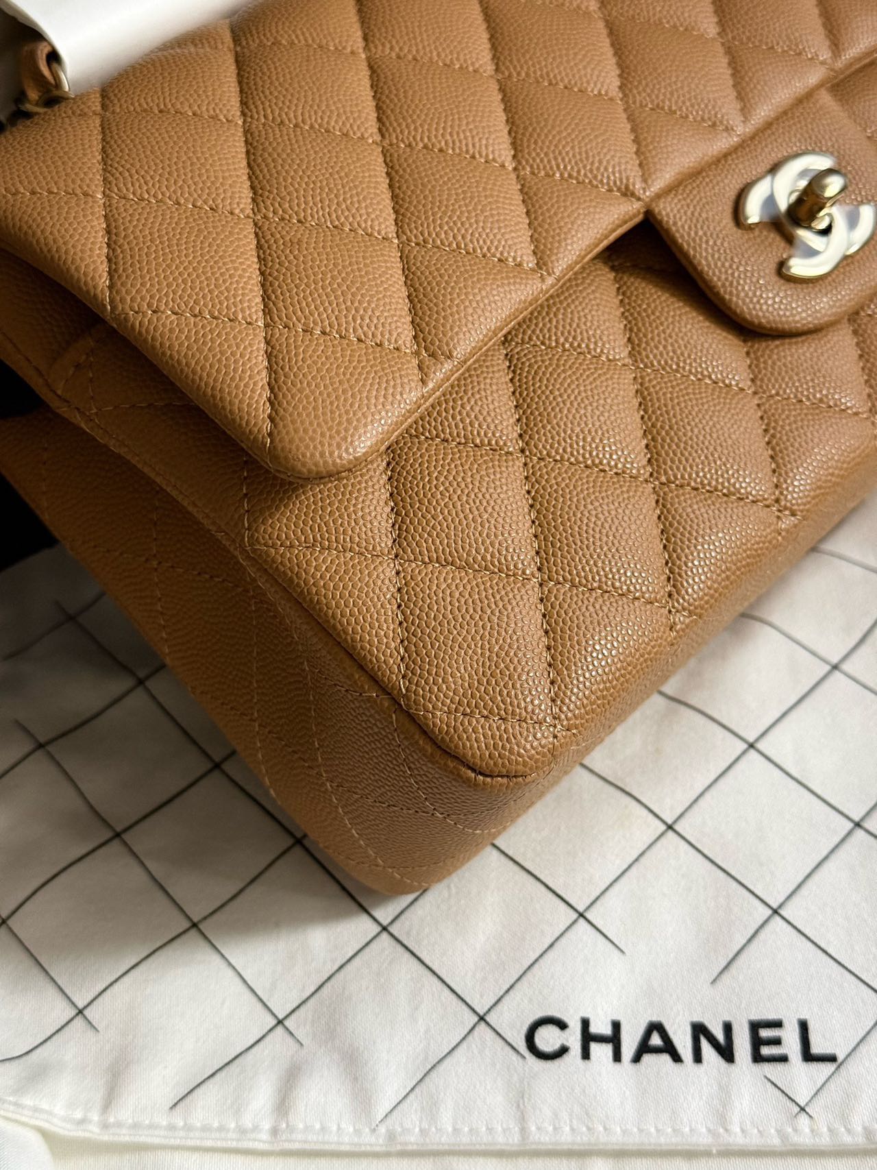 Pre-owned Certified Chanel Medium CF Double Classic Flap in Brown Caviar Leather with Golden Hardware, 2026, w/full set