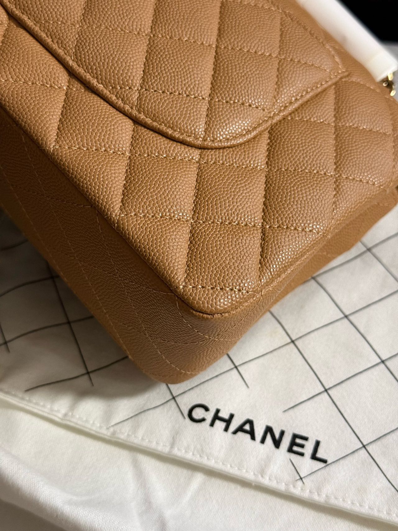 Pre-owned Certified Chanel Medium CF Double Classic Flap in Brown Caviar Leather with Golden Hardware, 2026, w/full set