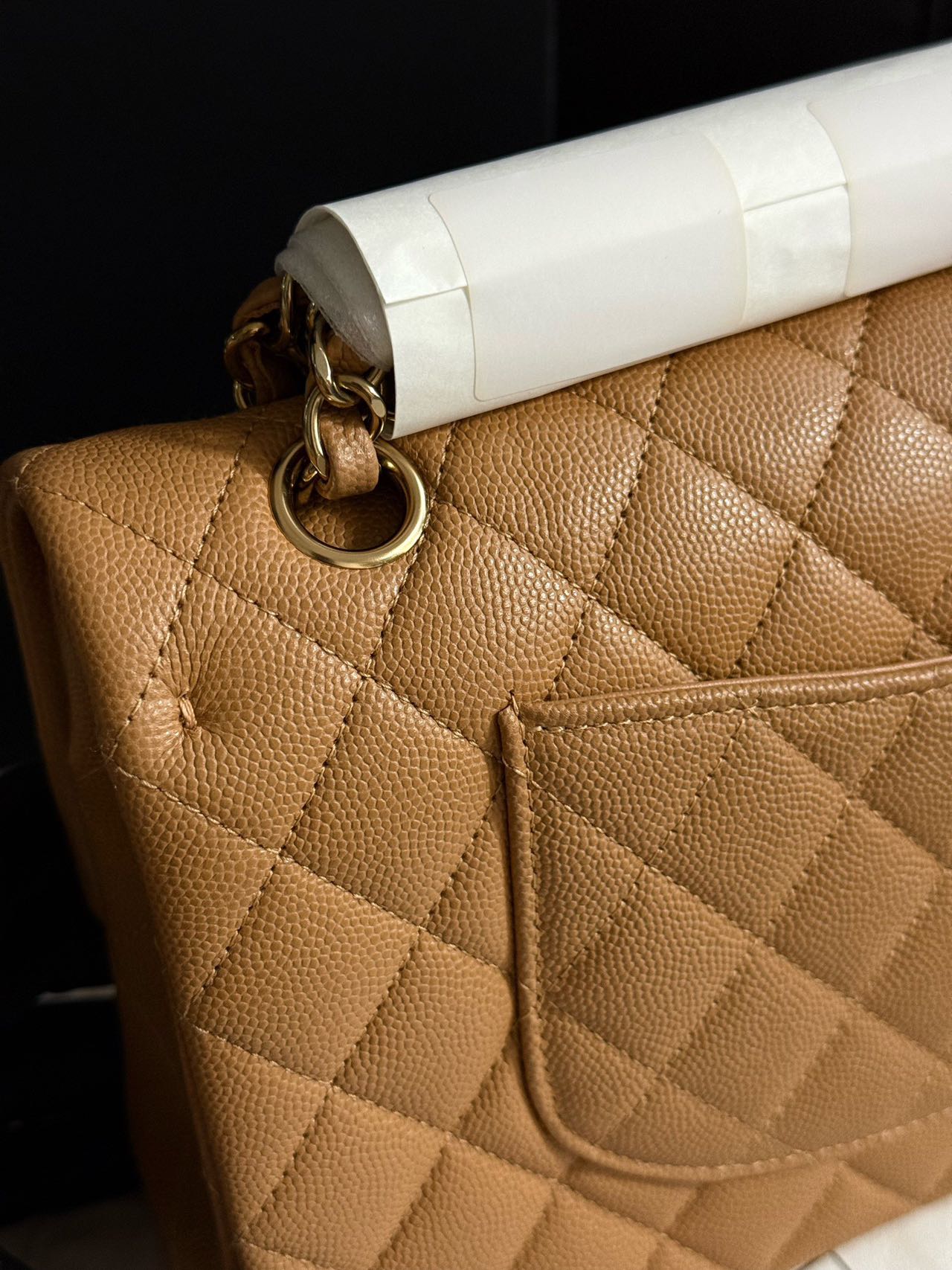 Pre-owned Certified Chanel Medium CF Double Classic Flap in Brown Caviar Leather with Golden Hardware, 2026, w/full set