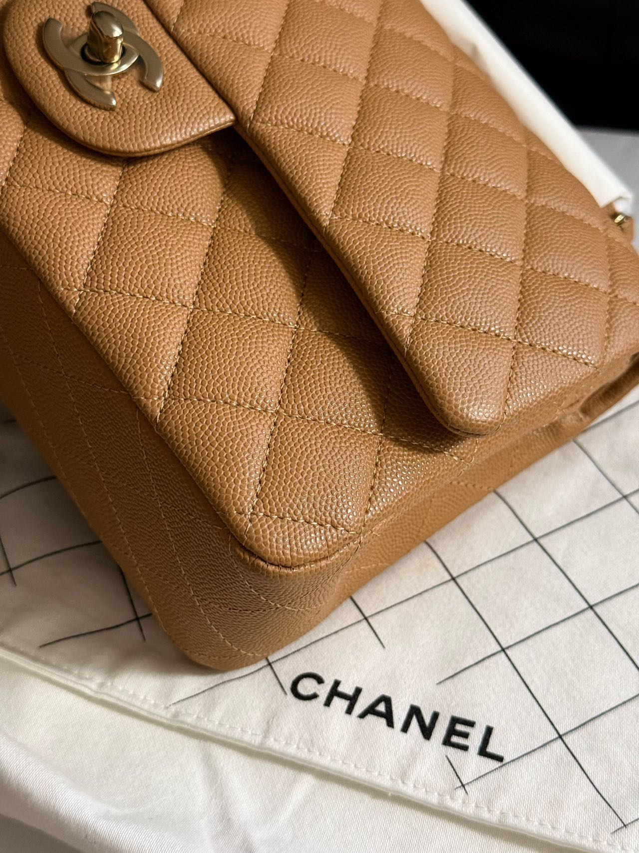 Pre-owned Certified Chanel Medium CF Double Classic Flap in Brown Caviar Leather with Golden Hardware, 2026, w/full set