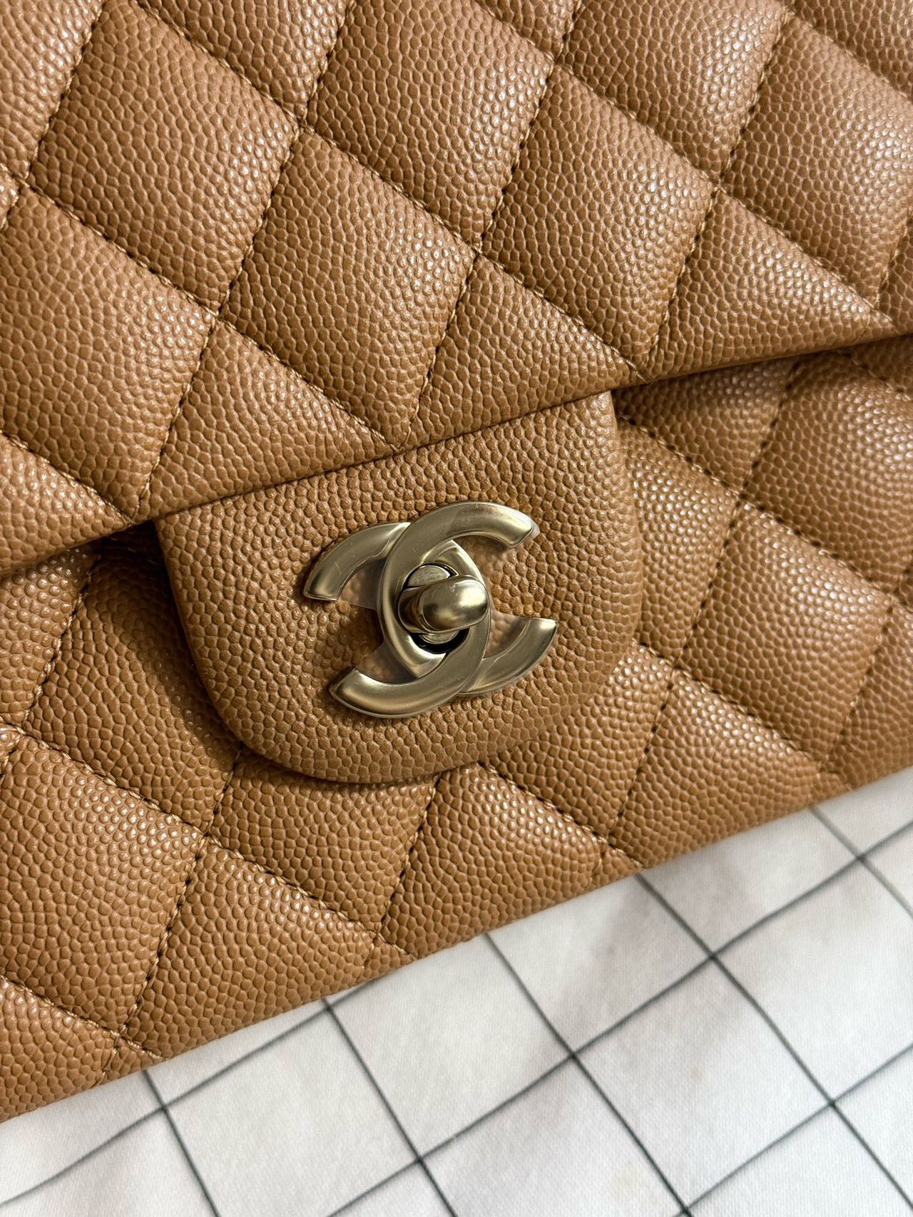 Pre-owned Certified Chanel Medium CF Double Classic Flap in Brown Caviar Leather with Golden Hardware, 2026, w/full set