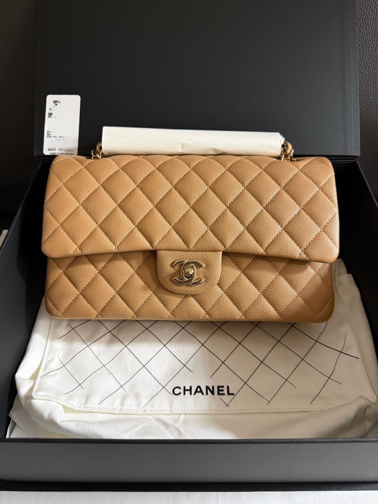 Pre-owned Certified Chanel Medium CF Double Classic Flap in Brown Caviar Leather with Golden Hardware, 2026, w/full set