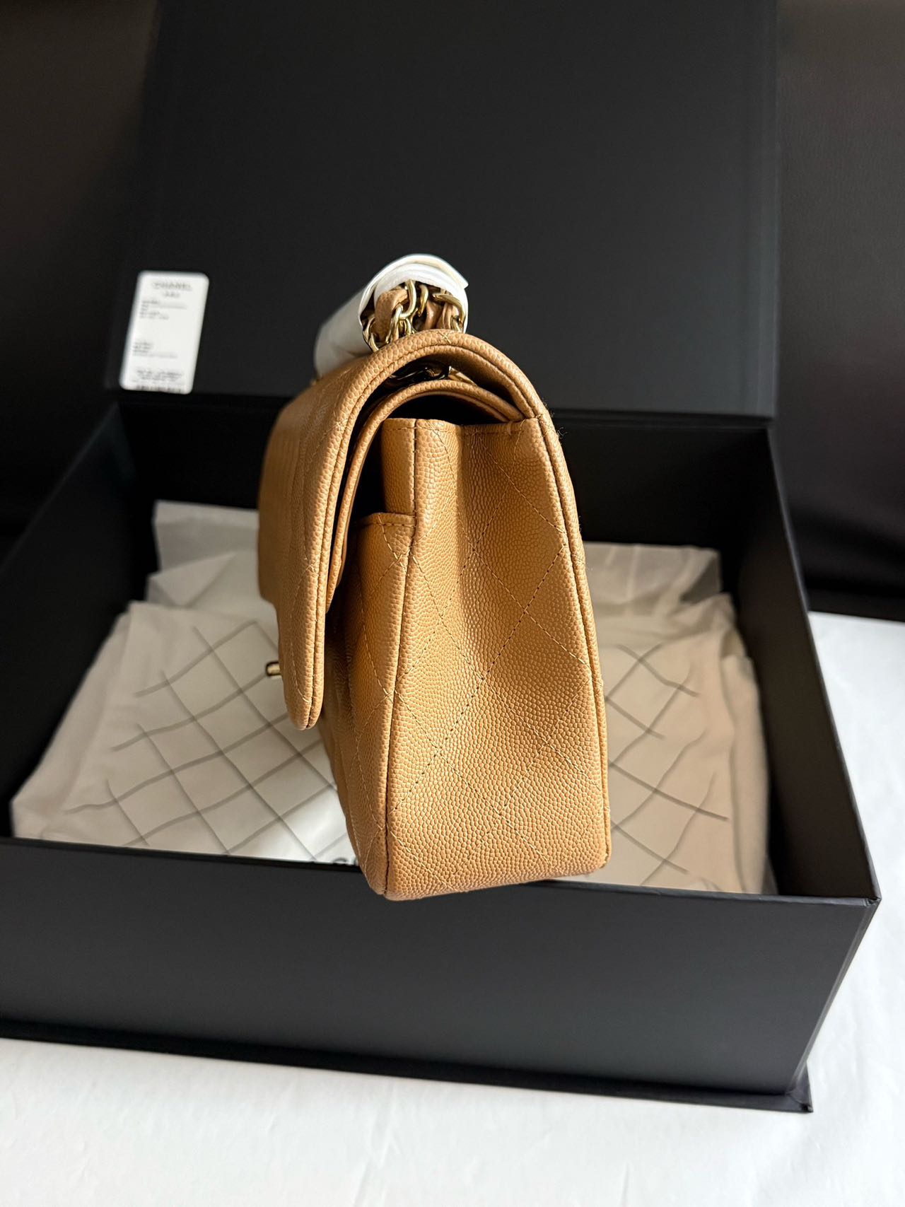 Pre-owned Certified Chanel Medium CF Double Classic Flap in Brown Caviar Leather with Golden Hardware, 2026, w/full set