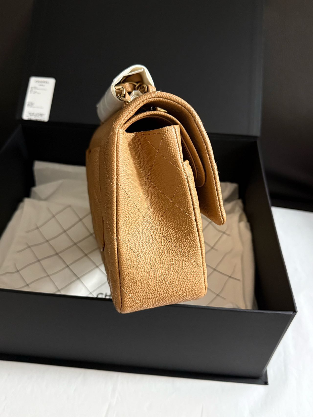 Pre-owned Certified Chanel Medium CF Double Classic Flap in Brown Caviar Leather with Golden Hardware, 2026, w/full set