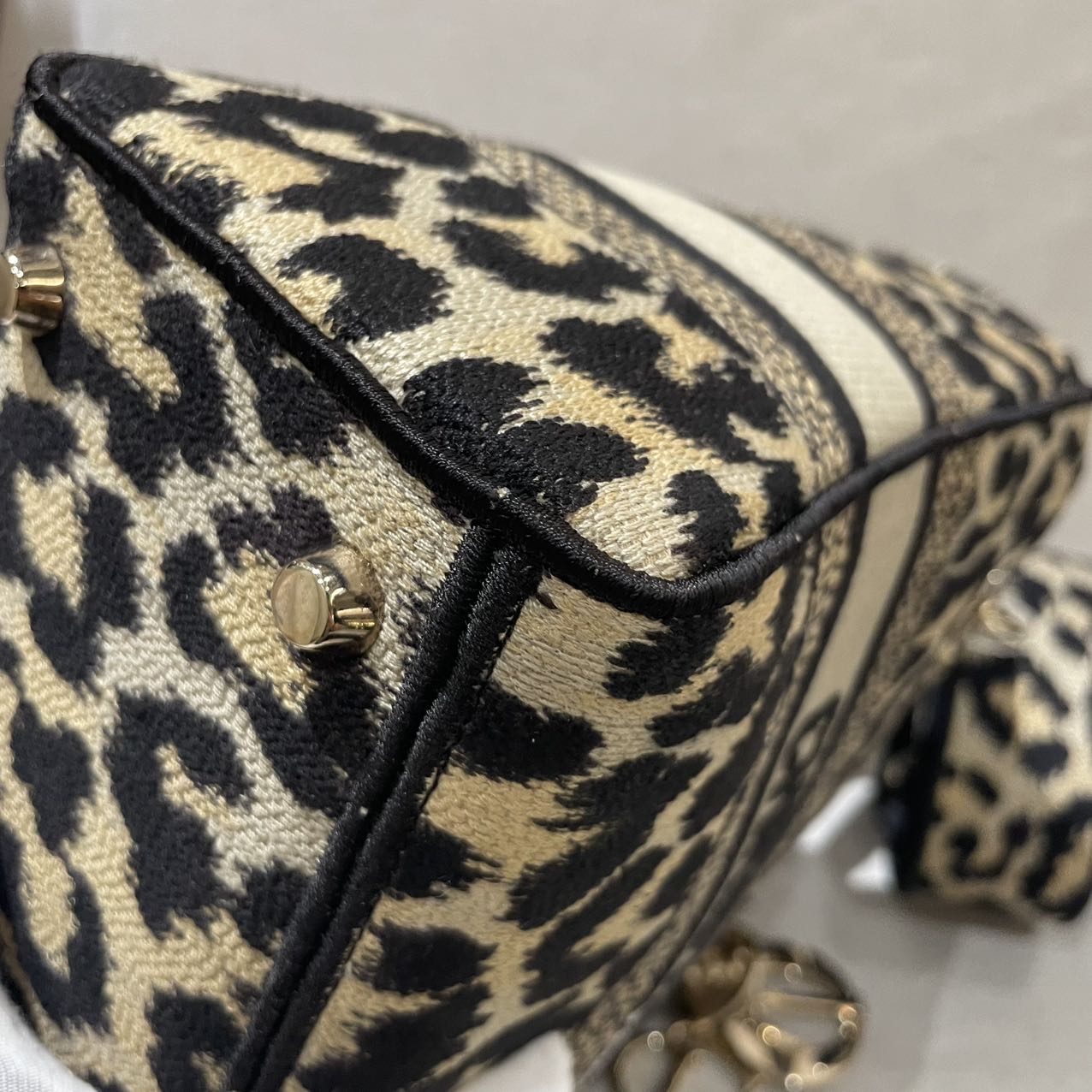 Pre-owned Certified Dior Medium Lady D-Lite in Leopard Print Canvas with Golden Hardware, 2022, w/ dust bag, strap