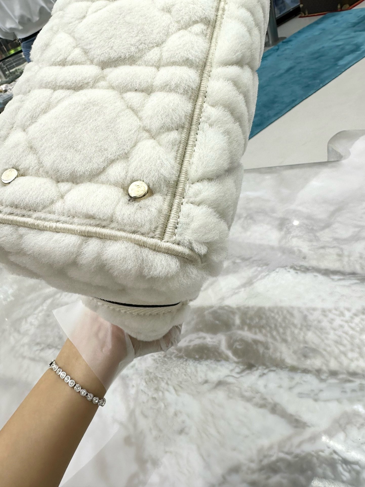 Pre-owned Medium Lady Dior Special Winter Edition White with Champagne Golden hw, w/ strap, dust bag, card