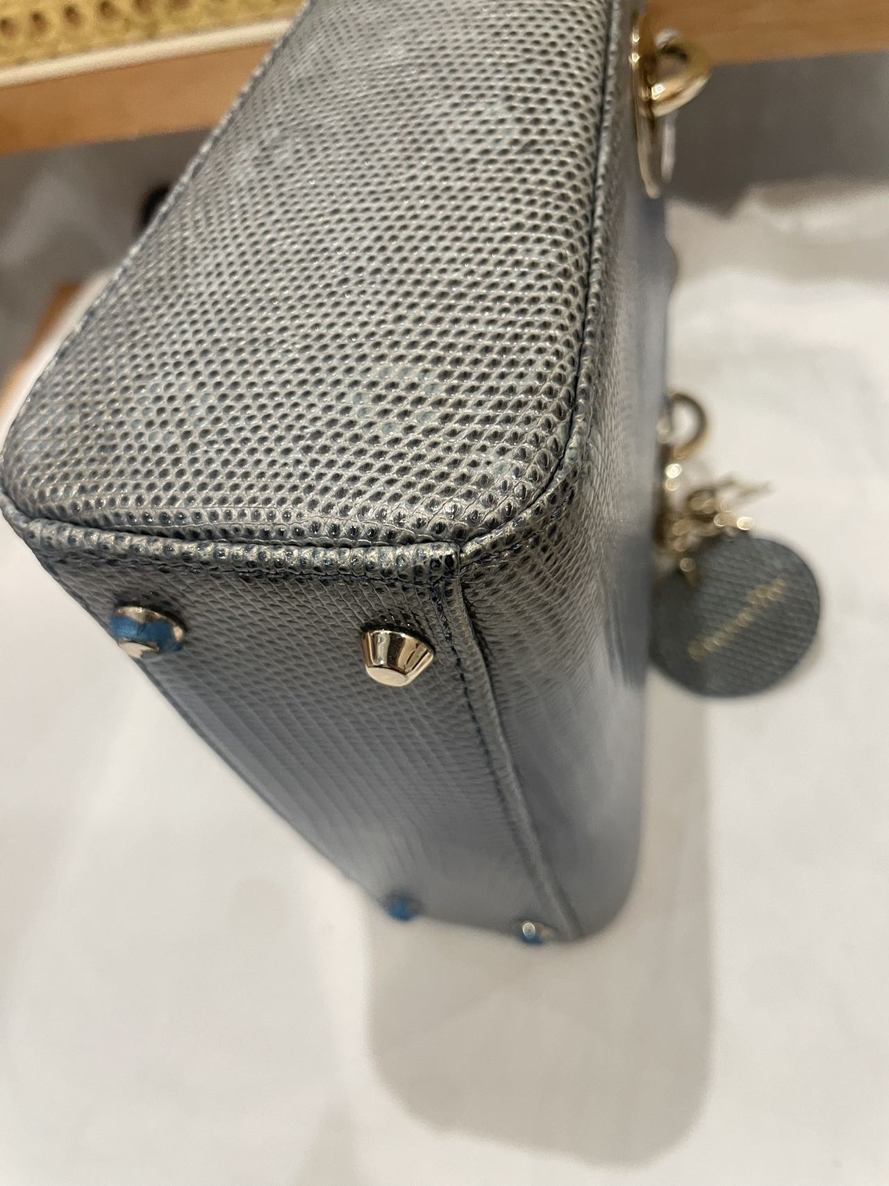 Pre-owned Certified Dior Mini Lady Dior Natural Rare Lizard Skin Blue Ombre Light Golden Hardware, 2022, w/ Full Set