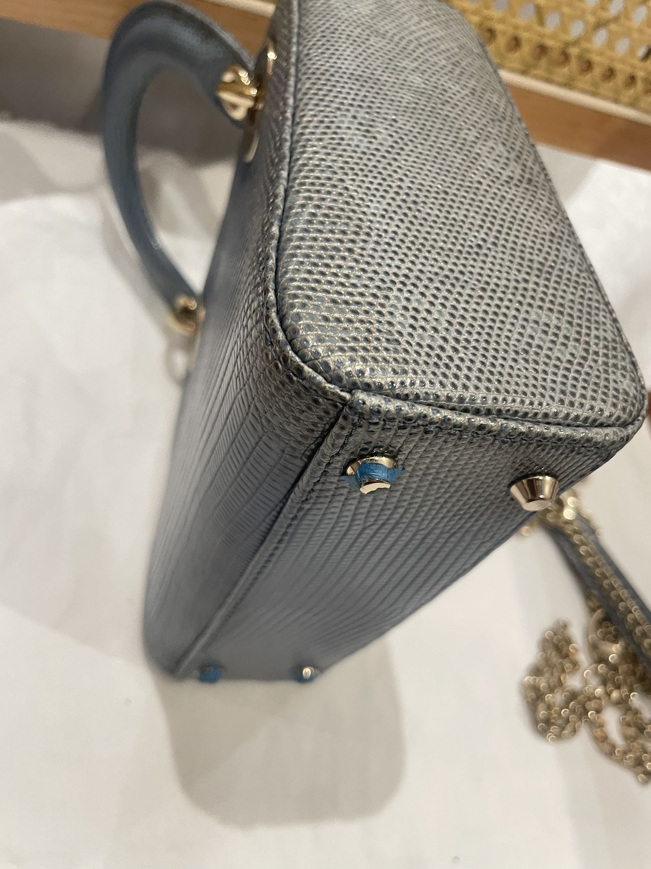 Pre-owned Certified Dior Mini Lady Dior Natural Rare Lizard Skin Blue Ombre Light Golden Hardware, 2022, w/ Full Set