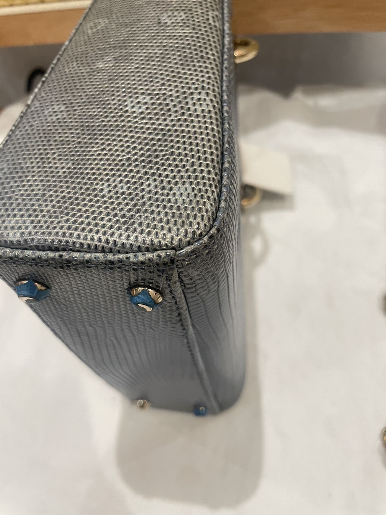 Pre-owned Certified Dior Mini Lady Dior Natural Rare Lizard Skin Blue Ombre Light Golden Hardware, 2022, w/ Full Set