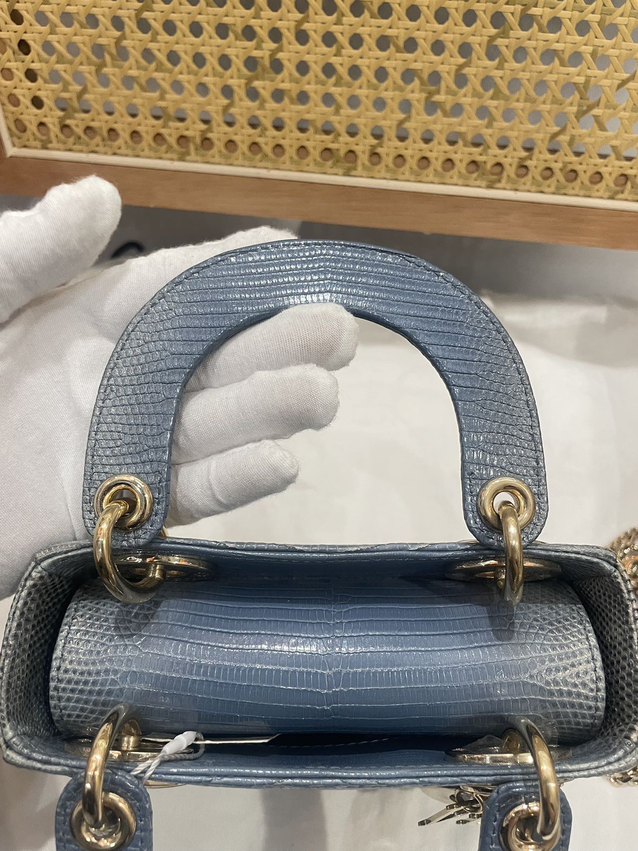 Pre-owned Certified Dior Mini Lady Dior Natural Rare Lizard Skin Blue Ombre Light Golden Hardware, 2022, w/ Full Set