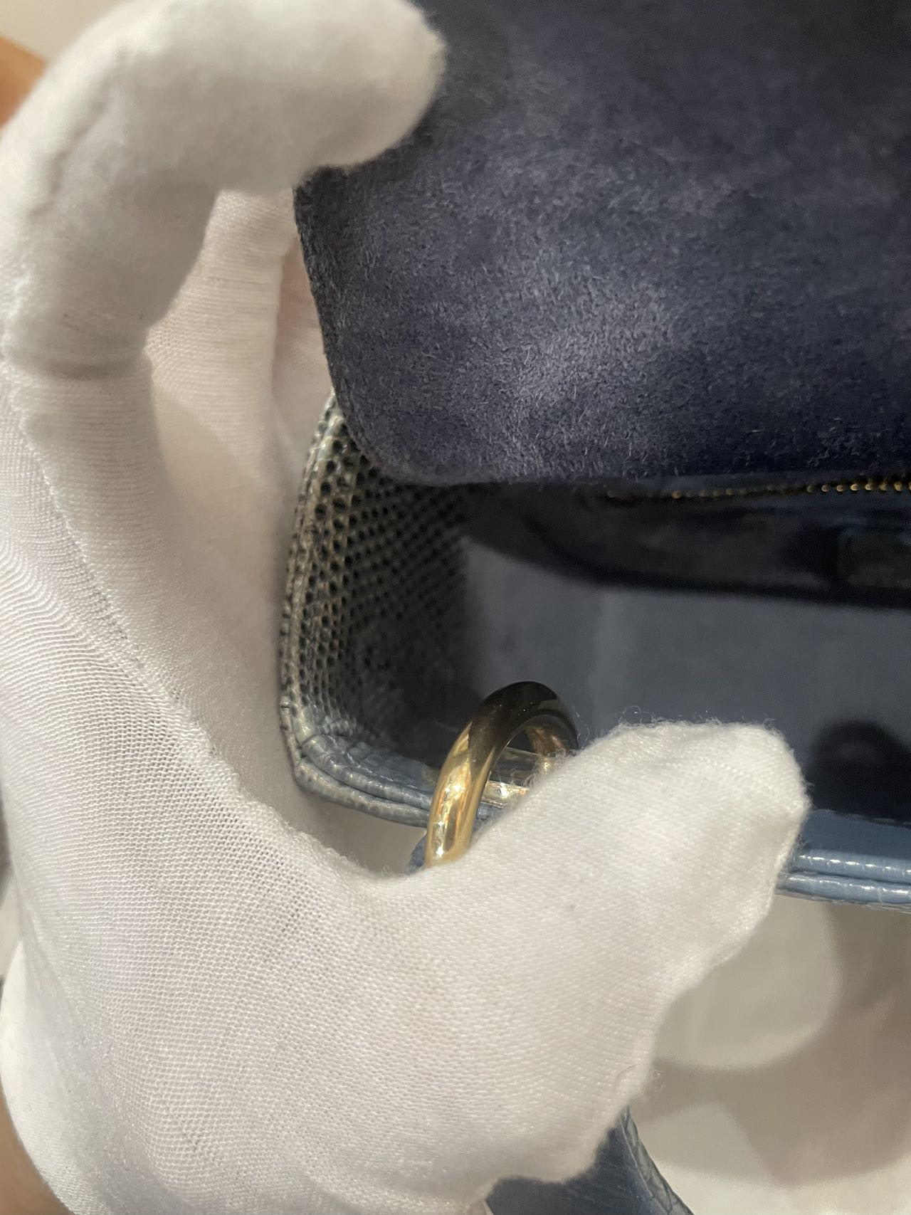 Pre-owned Certified Dior Mini Lady Dior Natural Rare Lizard Skin Blue Ombre Light Golden Hardware, 2022, w/ Full Set