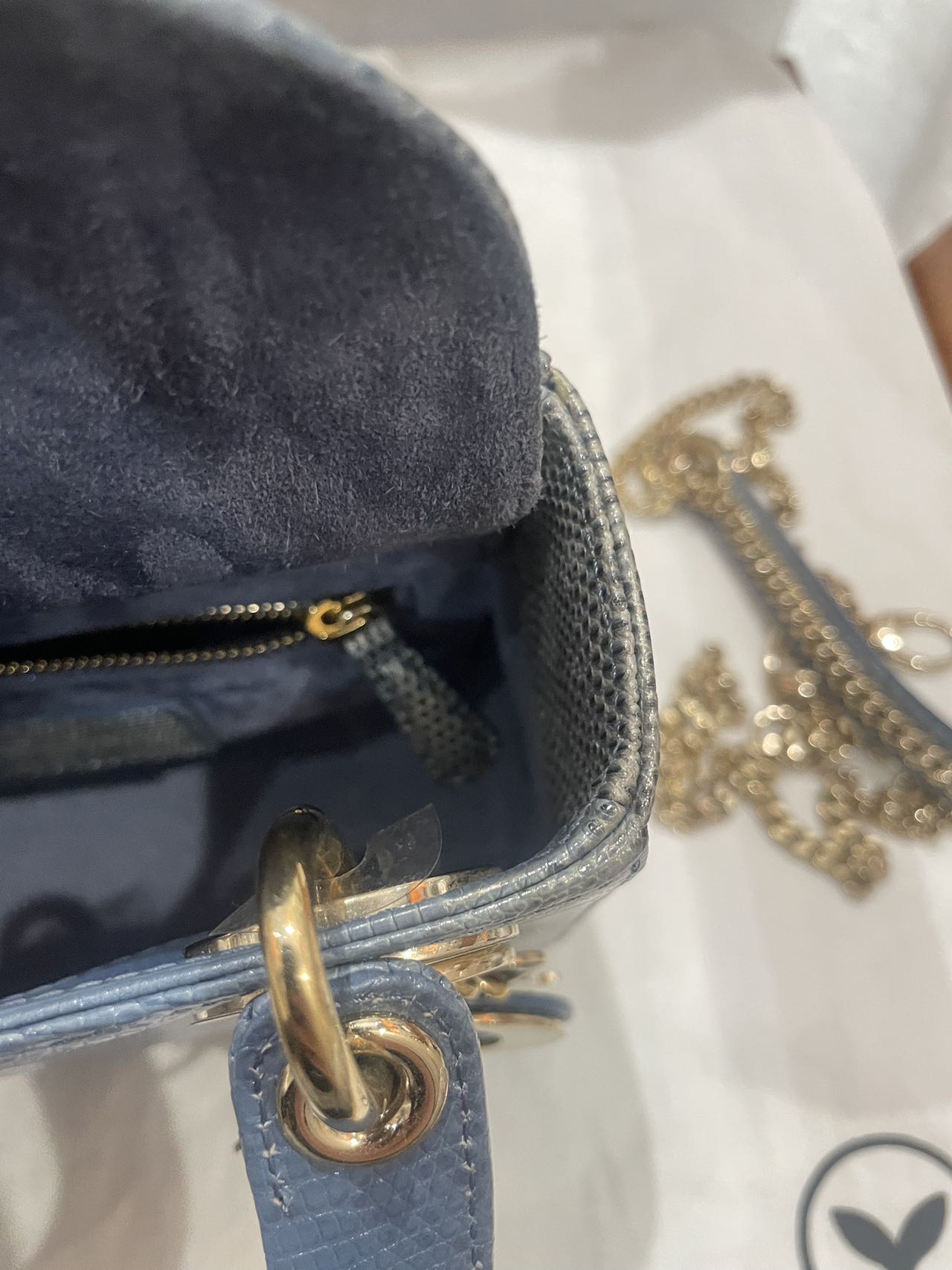 Pre-owned Certified Dior Mini Lady Dior Natural Rare Lizard Skin Blue Ombre Light Golden Hardware, 2022, w/ Full Set