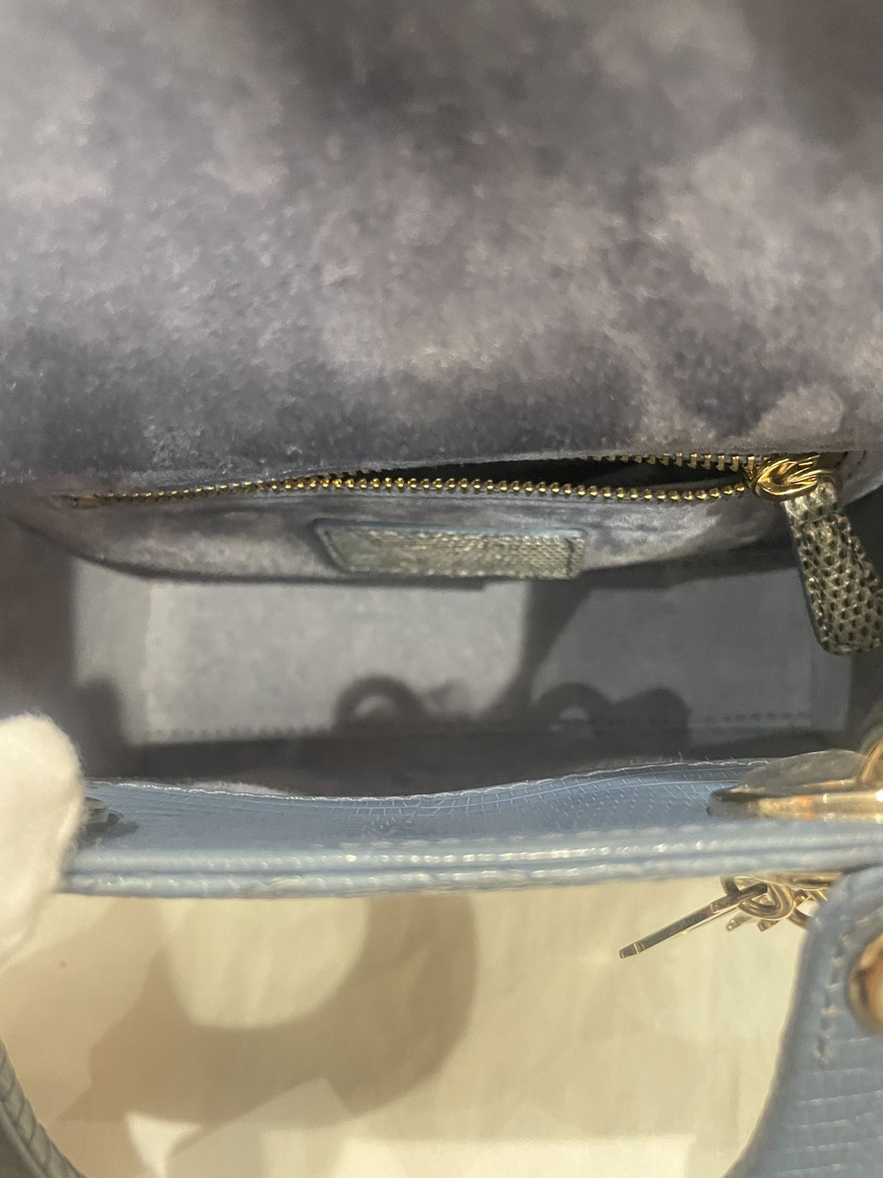 Pre-owned Certified Dior Mini Lady Dior Natural Rare Lizard Skin Blue Ombre Light Golden Hardware, 2022, w/ Full Set