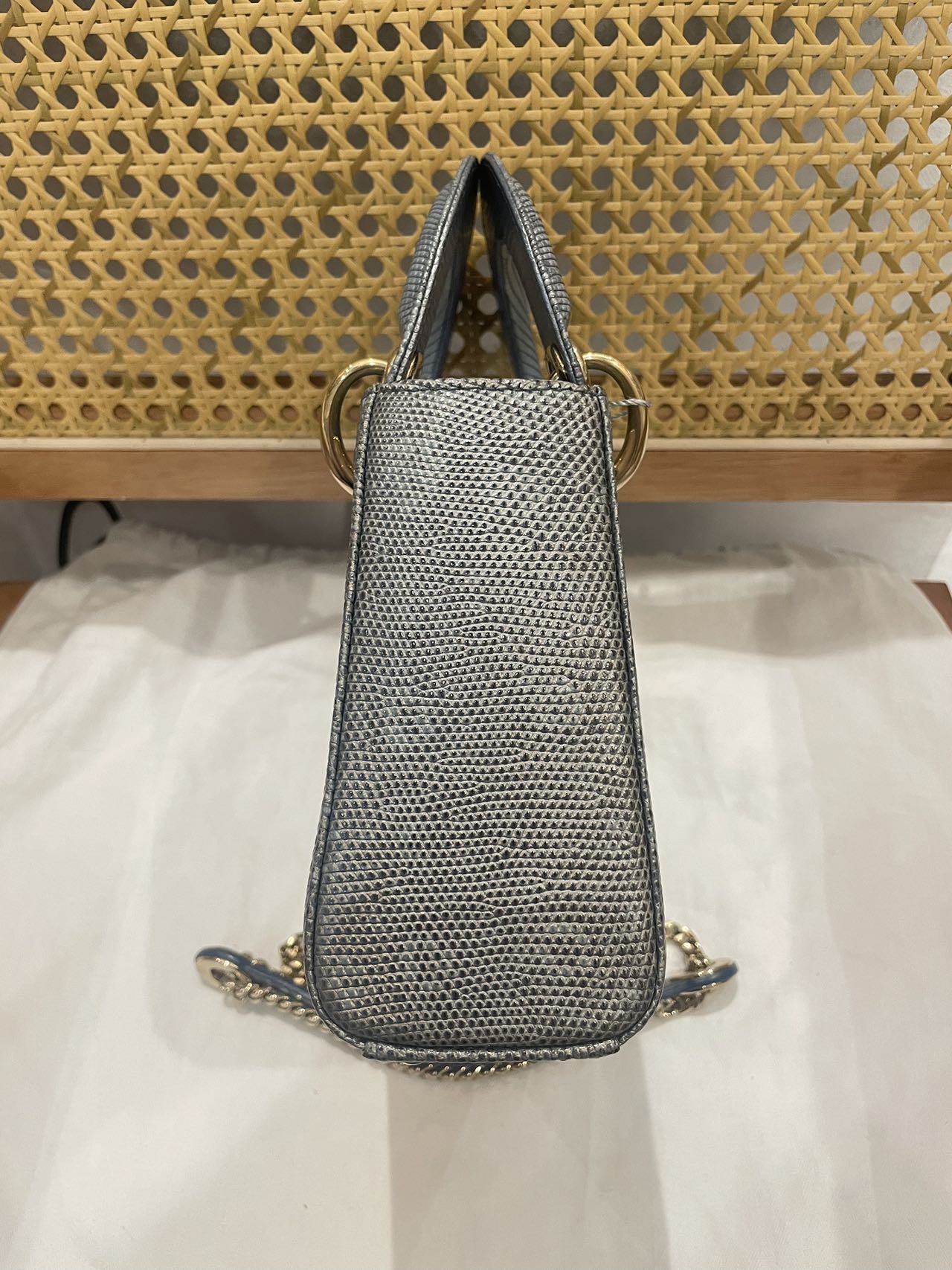 Pre-owned Certified Dior Mini Lady Dior Natural Rare Lizard Skin Blue Ombre Light Golden Hardware, 2022, w/ Full Set