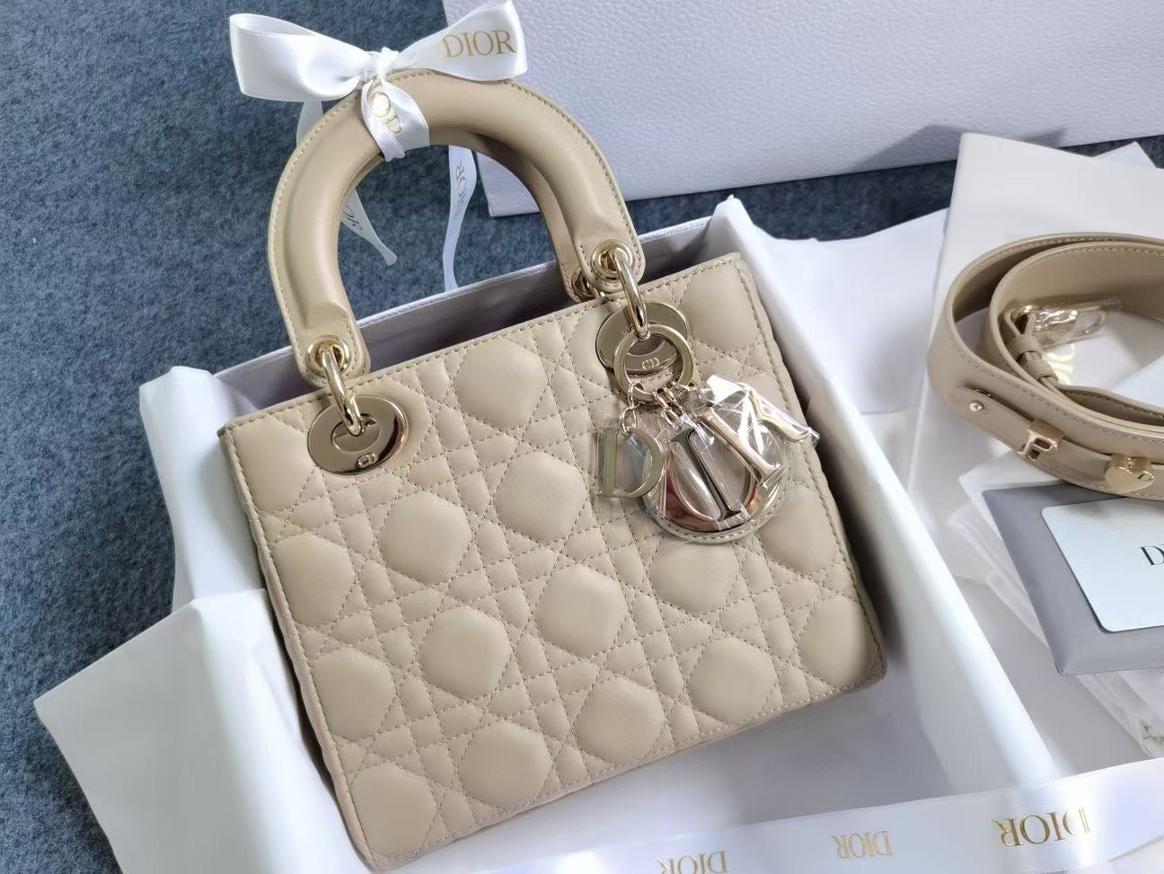 Pre-owned Brand New Small Lady Dior My ABCDior Beige, 2022, Full Set