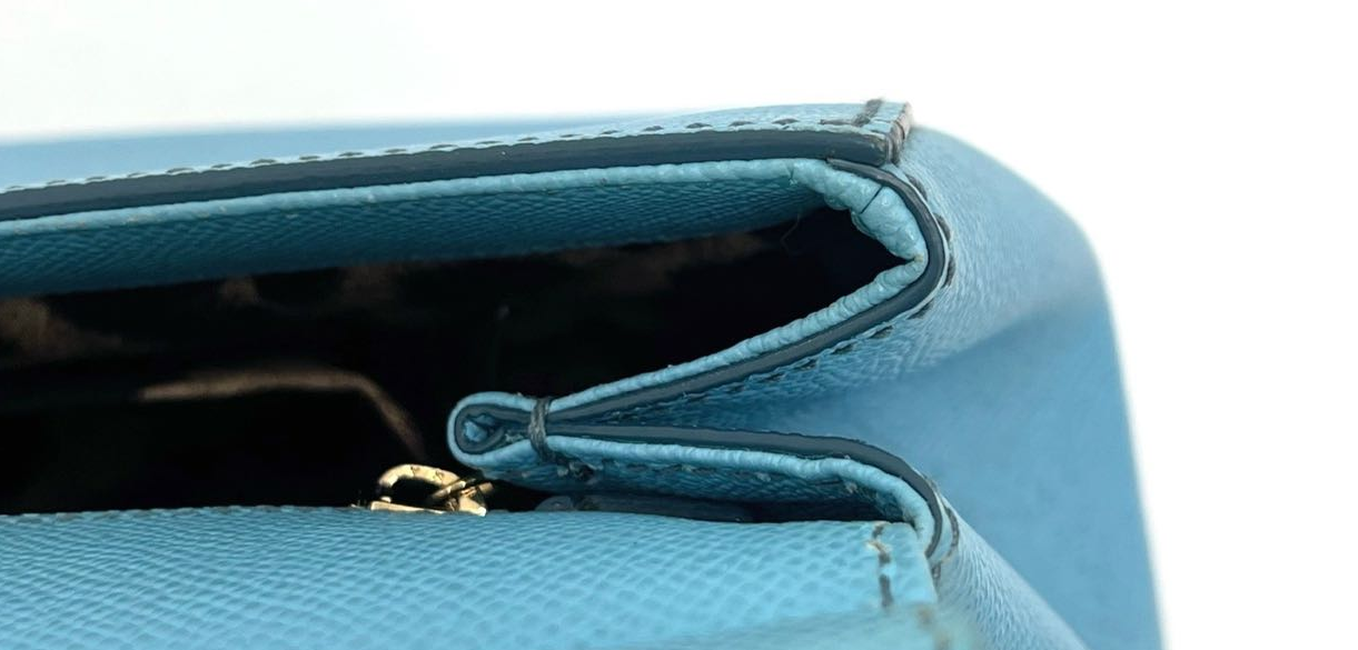 Pre-owned Certified D&G Dolce & Gabbana Large Sicily Handbag in Light Blue Calfskin with Golden Hardware, w/ dust bag, strap