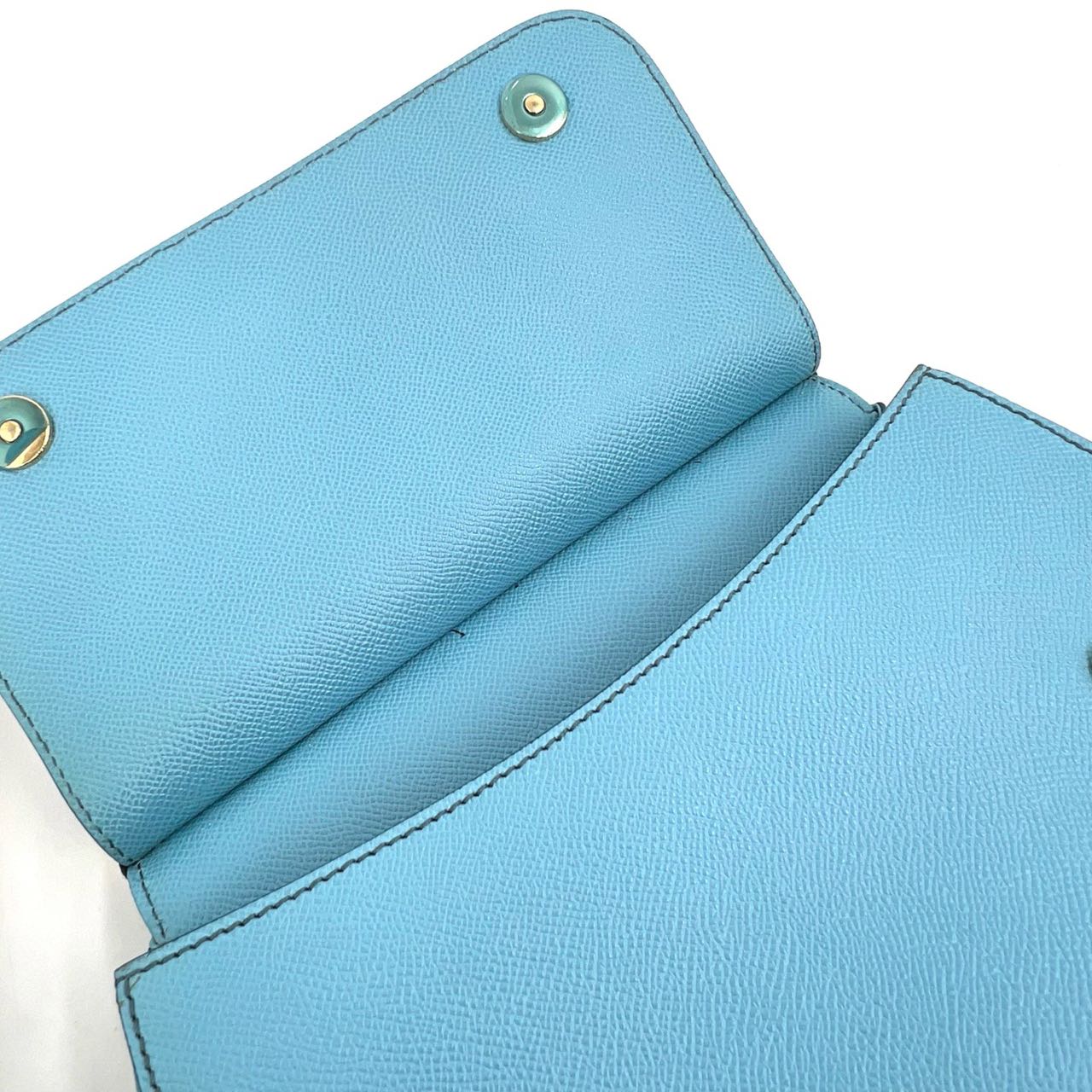 Pre-owned Certified D&G Dolce & Gabbana Large Sicily Handbag in Light Blue Calfskin with Golden Hardware, w/ dust bag, strap