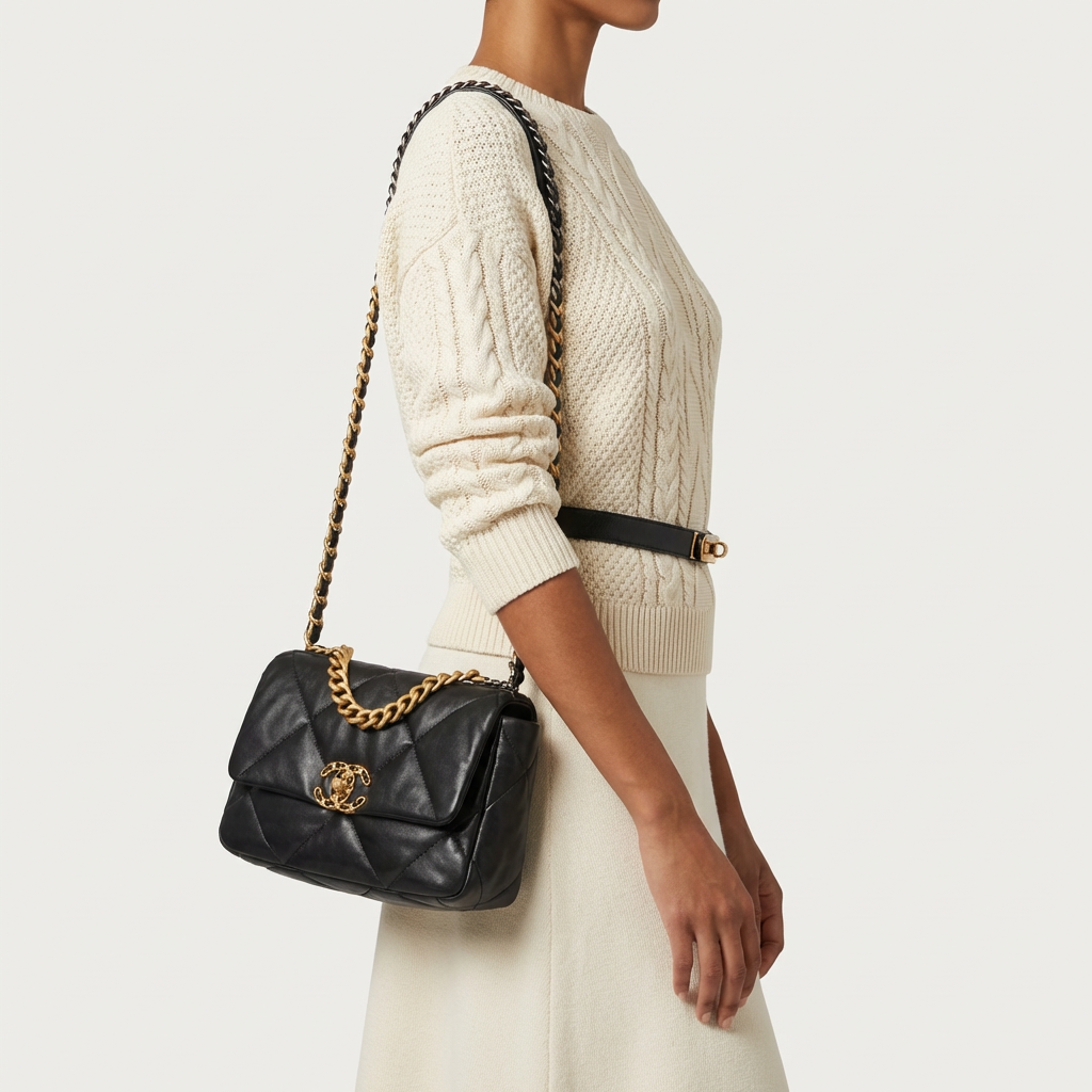 Pre-owned Certified Chanel 19Bag Small in Black Lambskin with Golden Hardware, 2019-2020, w/ full set