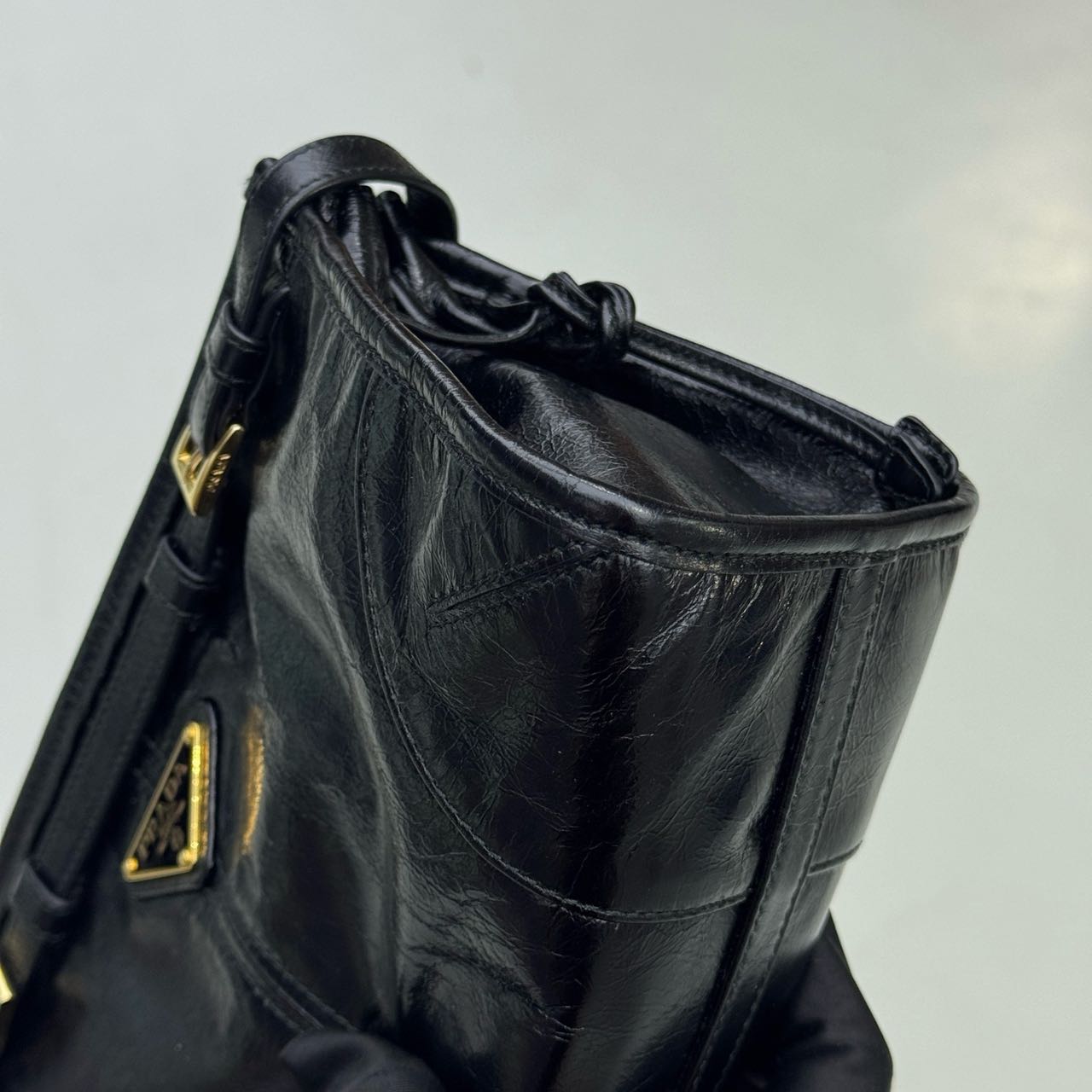 Pre-owned Certified Prada Medium Bonnie Shoulder Bag in Black Waxy Leather with Golden Hardware, 2020, w/ full set
