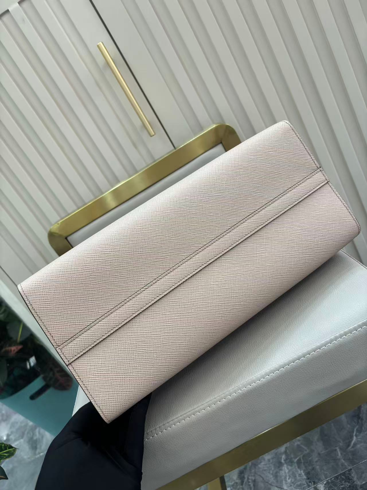 Pre-owned Certified Prada Monochrome Tote Nude Pink Saffiano Leather, w/ dust bag, strap