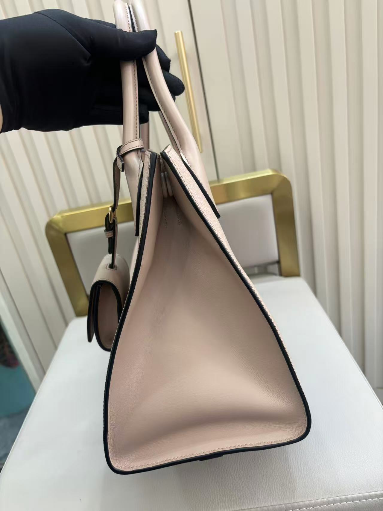 Pre-owned Certified Prada Monochrome Tote Nude Pink Saffiano Leather, w/ dust bag, strap
