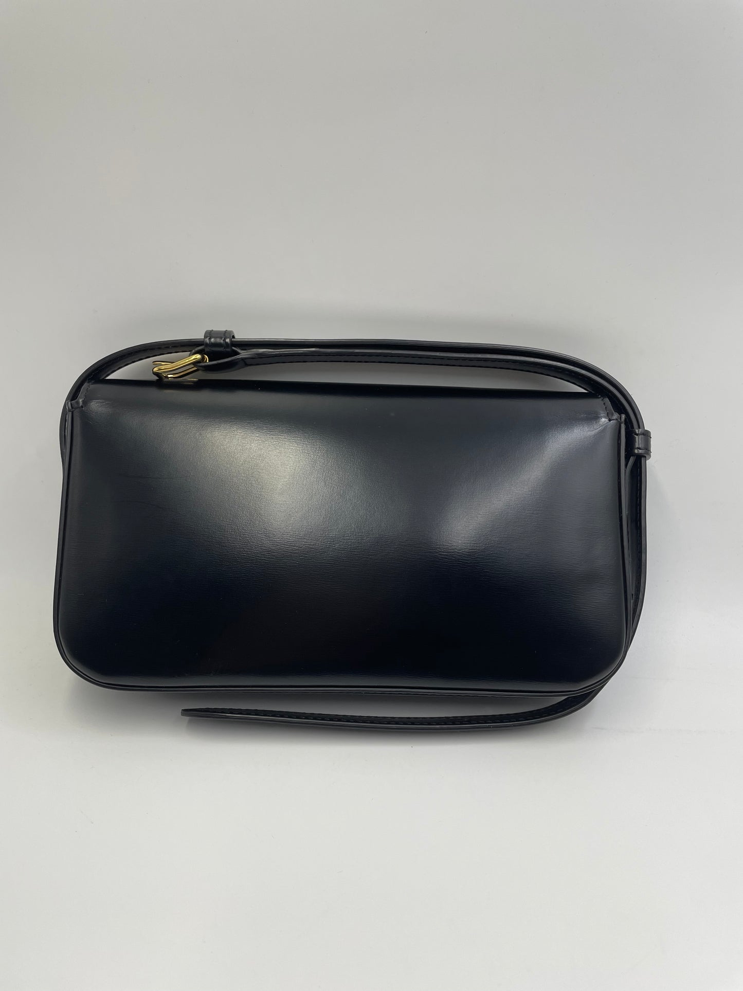 Pre-owned Certified Celine Triomphe Shoulder Bag in Black Shiny Calfskin with Golden Hardware, 2022, w/ dust bag