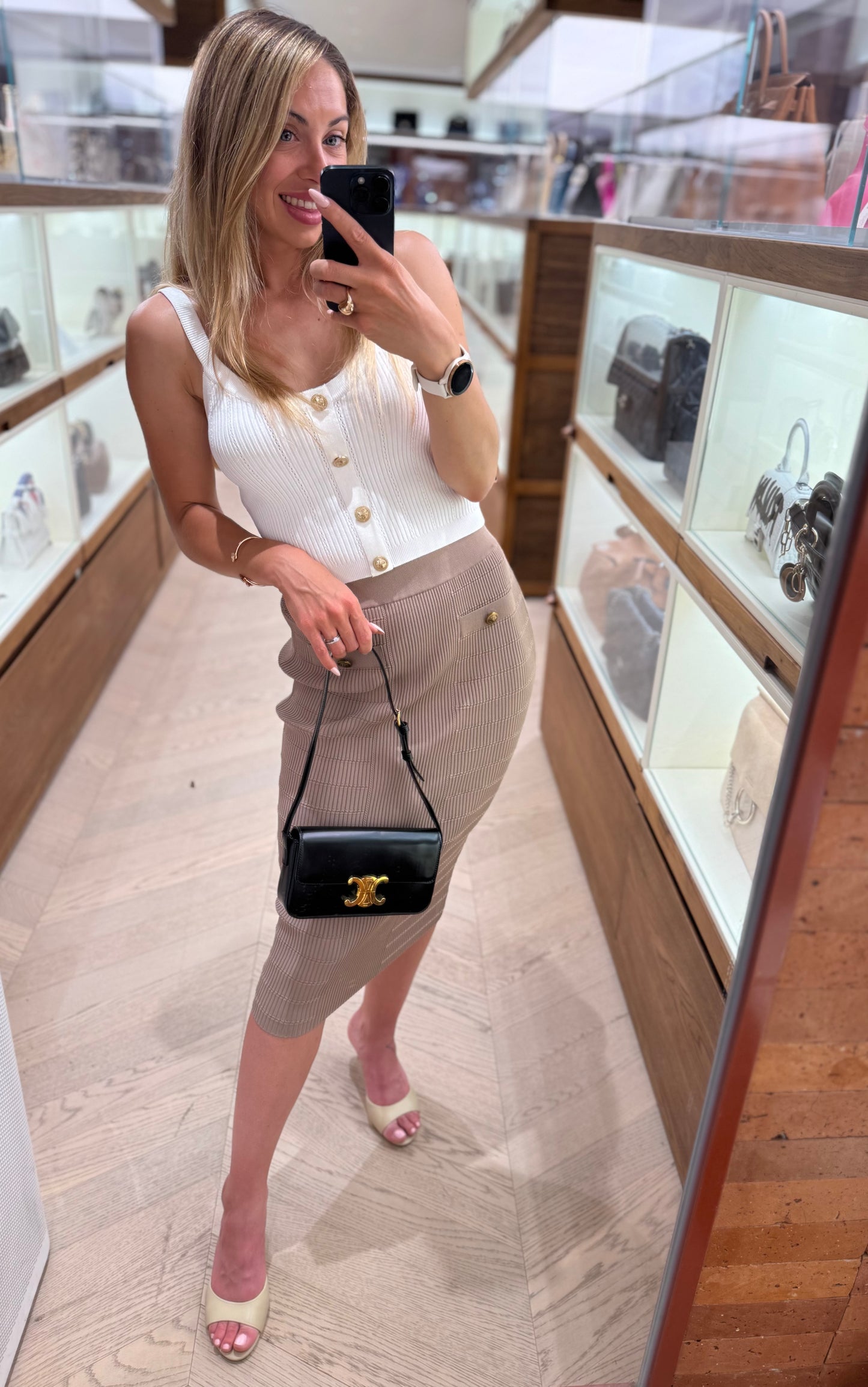 Pre-owned Certified Celine Triomphe Shoulder Black Calfskin with Golden Hardware, w/ dust bag