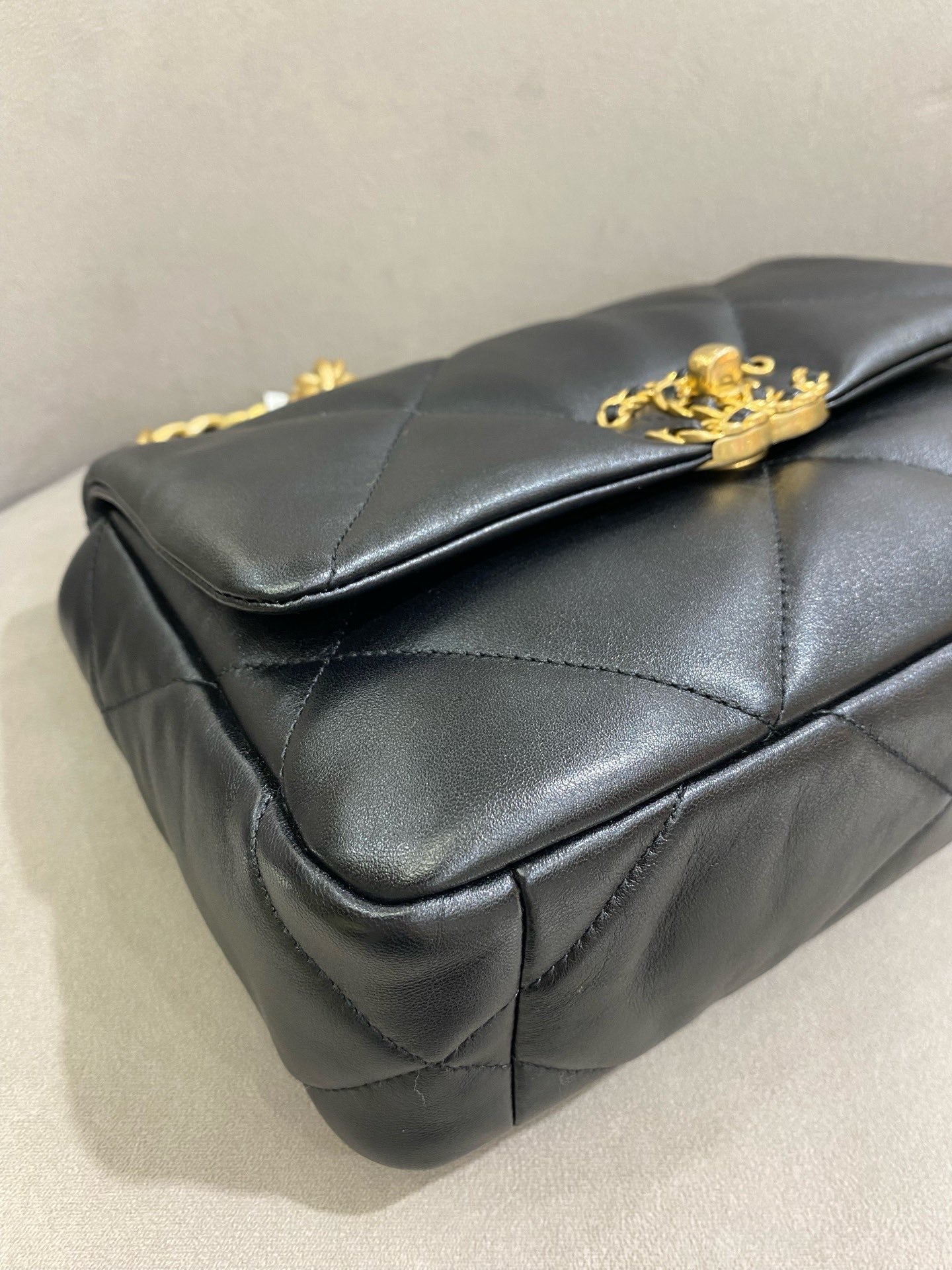Pre-owned Certified Chanel 19Bag Small Black Lambskin Golden Hw, Microchipped, with Full Set