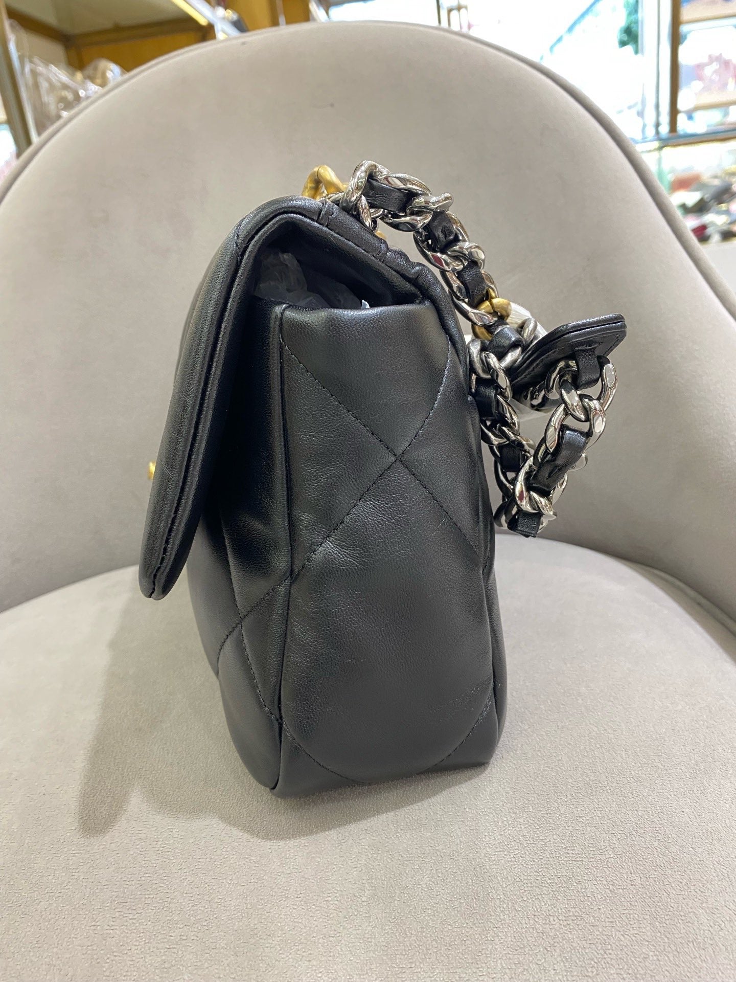 Pre-owned Certified Chanel 19Bag Small Black Lambskin Golden Hw, Microchipped, with Full Set