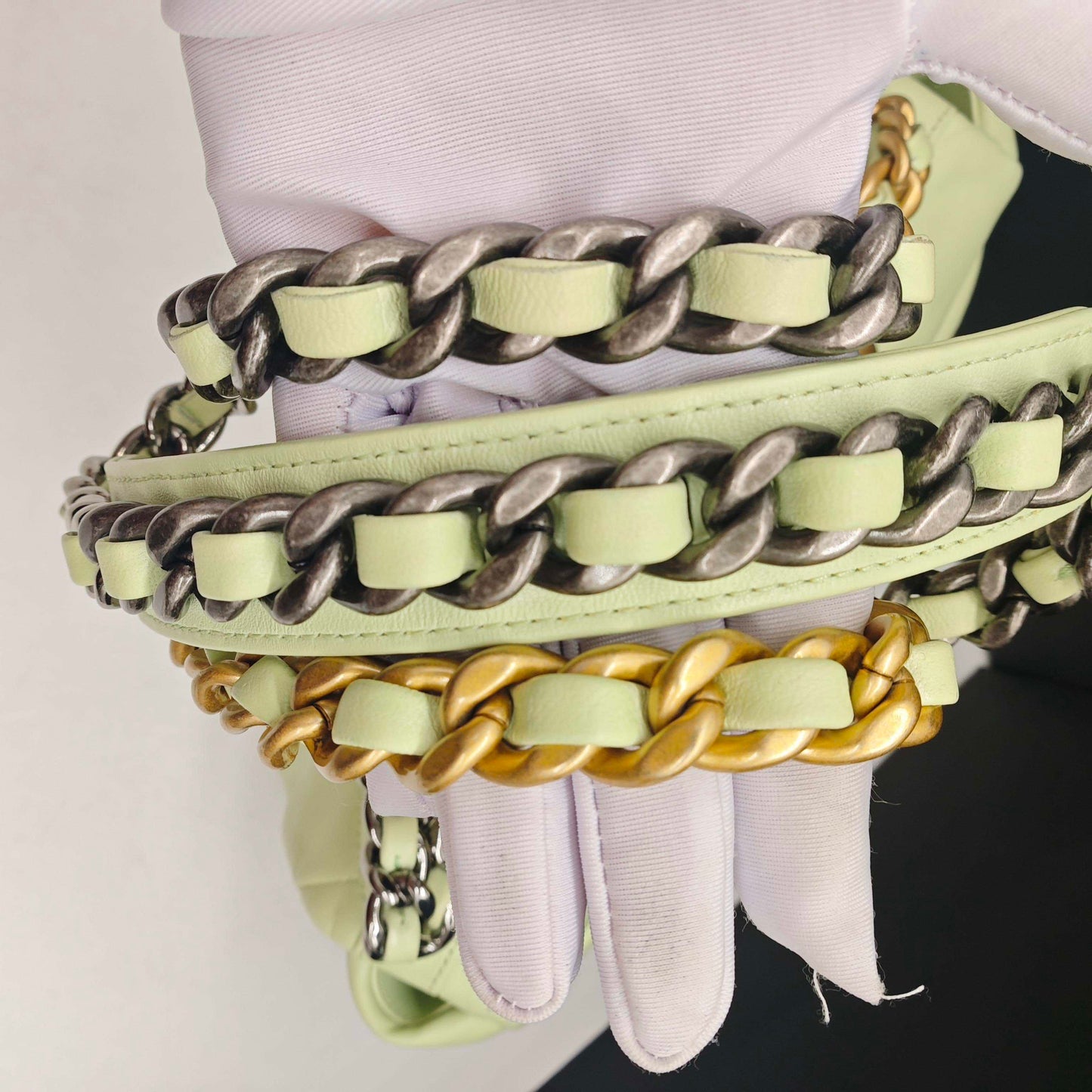 Pre-owned Certified Chanel 19Bag Small Light Green 22C Lambskin Golden Hardware, 2022 Microchipped