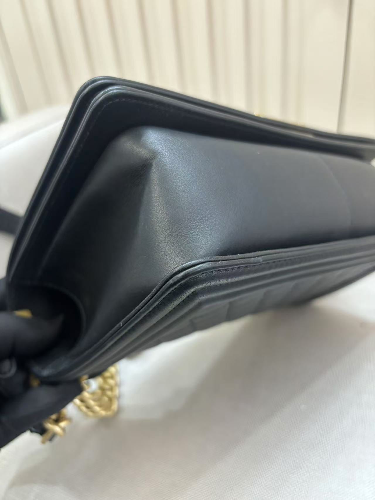 Pre-owned Certified Chanel Boy Bag Medium Black Calfskin with Golden Hardware, 2020, w/ Full set