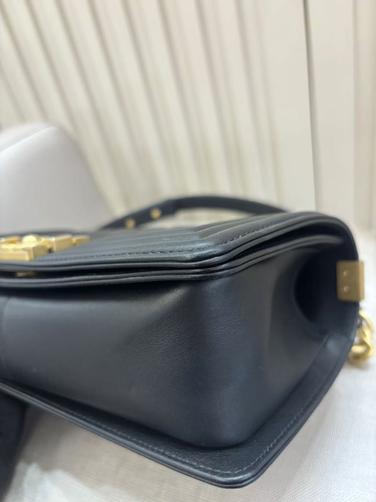 Pre-owned Certified Chanel Boy Bag Medium Black Calfskin with Golden Hardware, 2020, w/ Full set